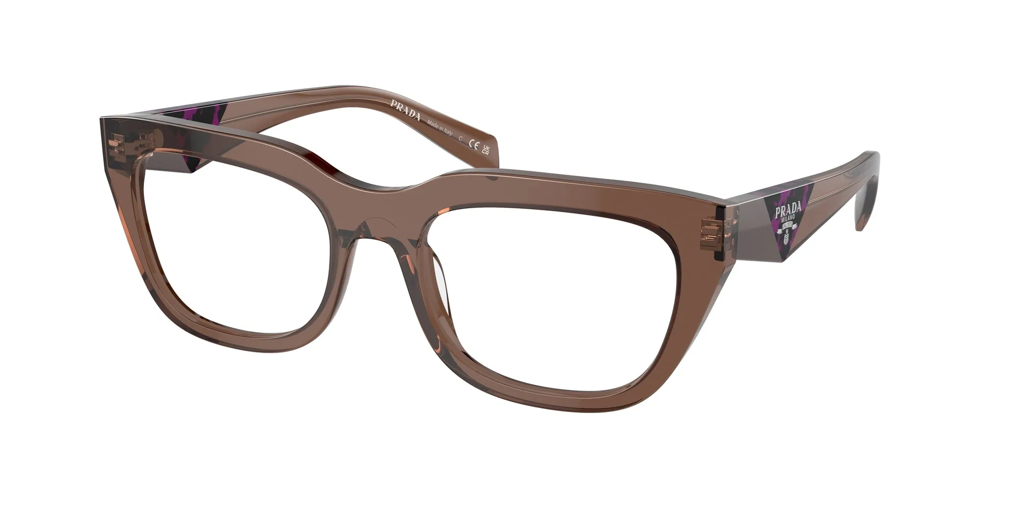 Prada PR A06V 17O1O1 Montature da vista Acetato Marrone Trasparente Geometrica Normale - immagine 1