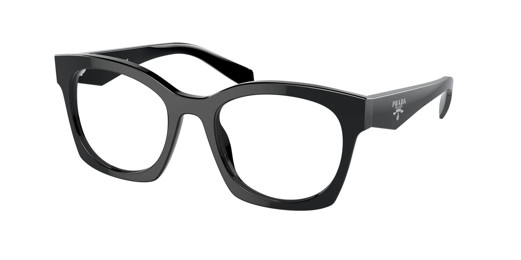 Prada PR A05V 16K1O1 Montature da vista Acetato Nero Trasparente Geometrica Normale - immagine 1