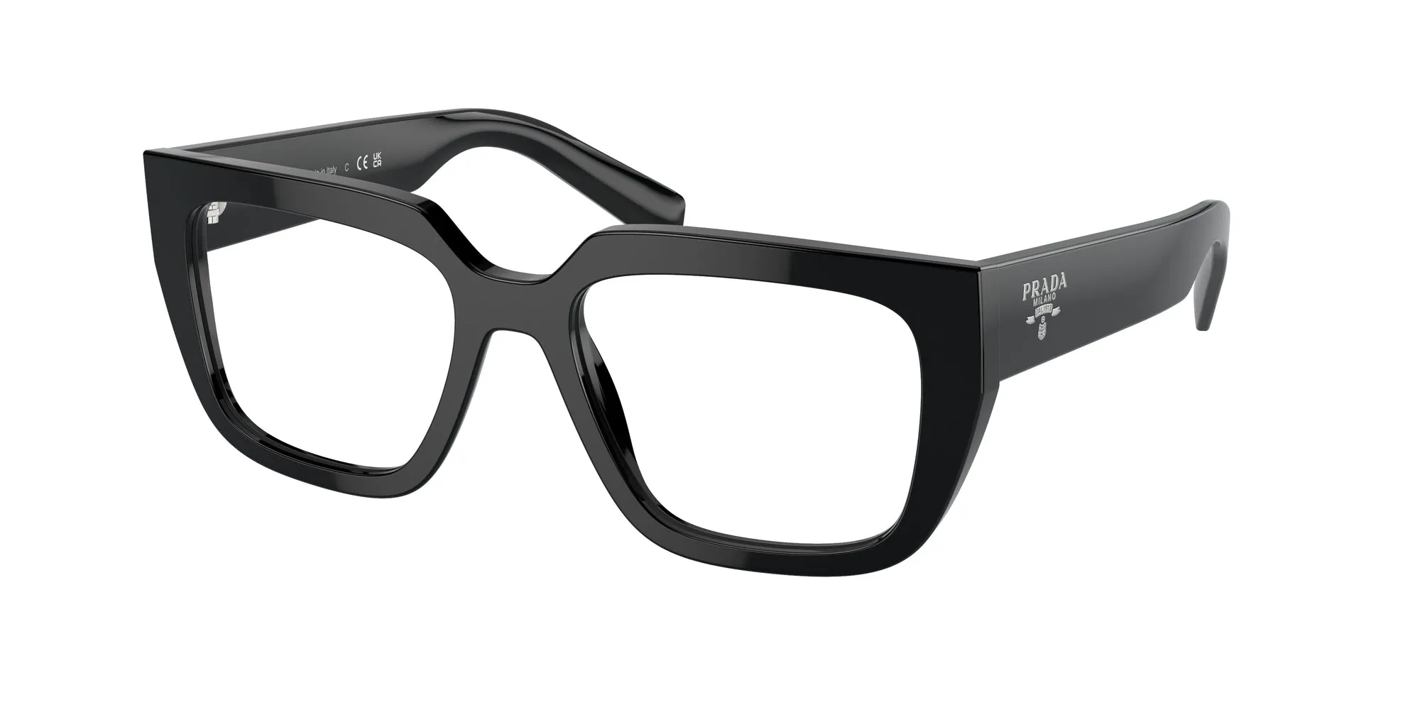 Prada PR A03V 16K1O1 Montature da vista Acetato Nero Trasparente Geometrica Normale - immagine 1