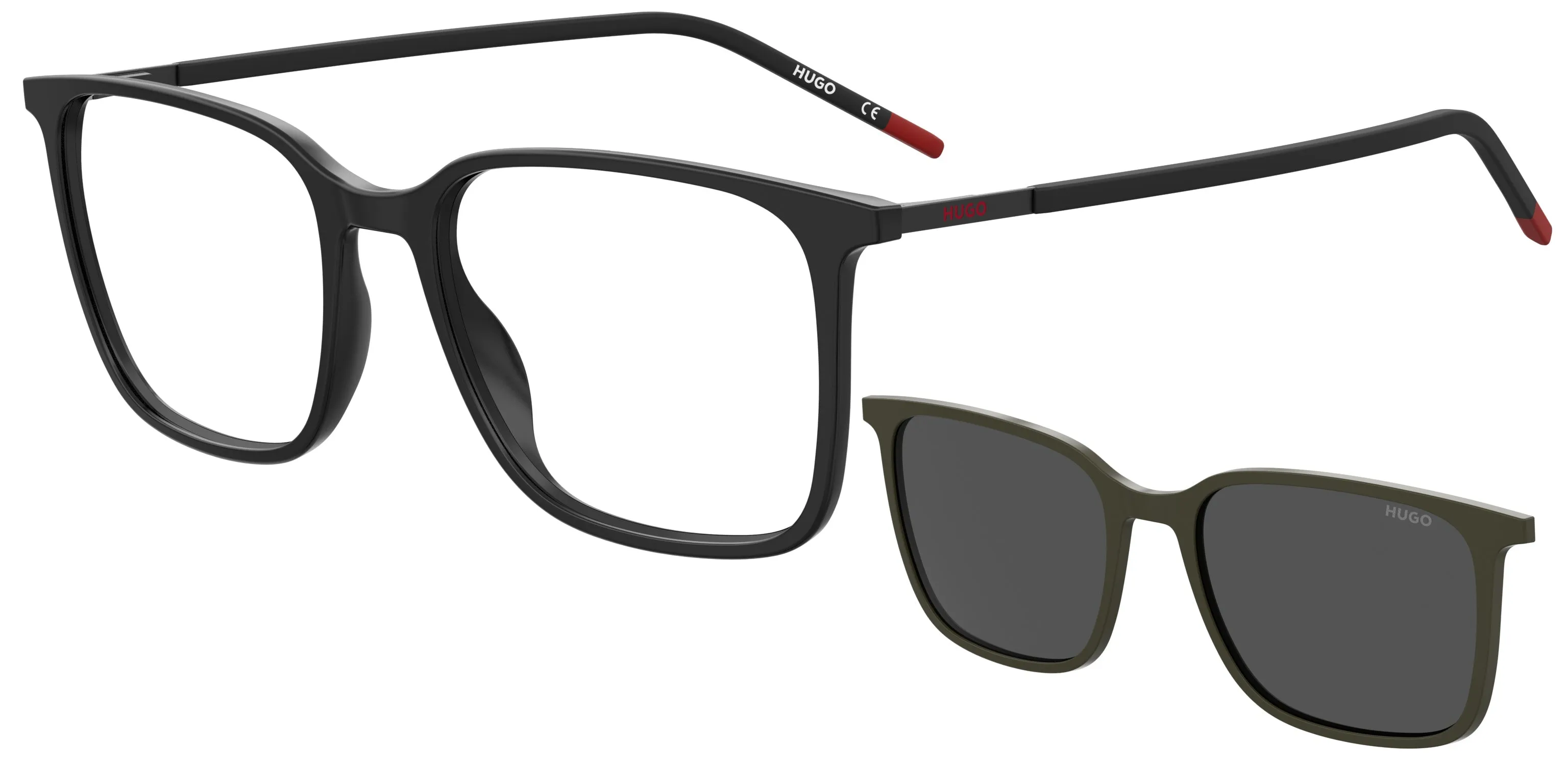Hugo Boss HG 1270/CS 807/IR Occhiali da sole Iniettato Nero Grigio Squadrata Clip-on - immagine 4