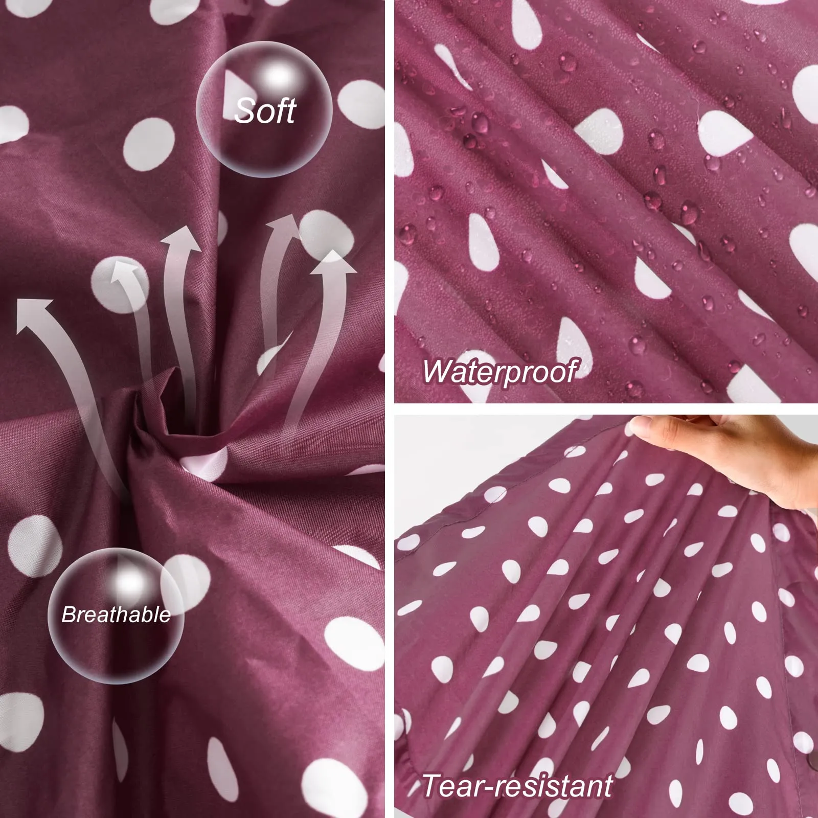 SOPPY Cappotti impermeabili da donna, lunghi e impermeabili, antivento, leggeri, ad asciugatura rapida, con cappuccio, taglia unica, Pois rossi., XL - immagine 4