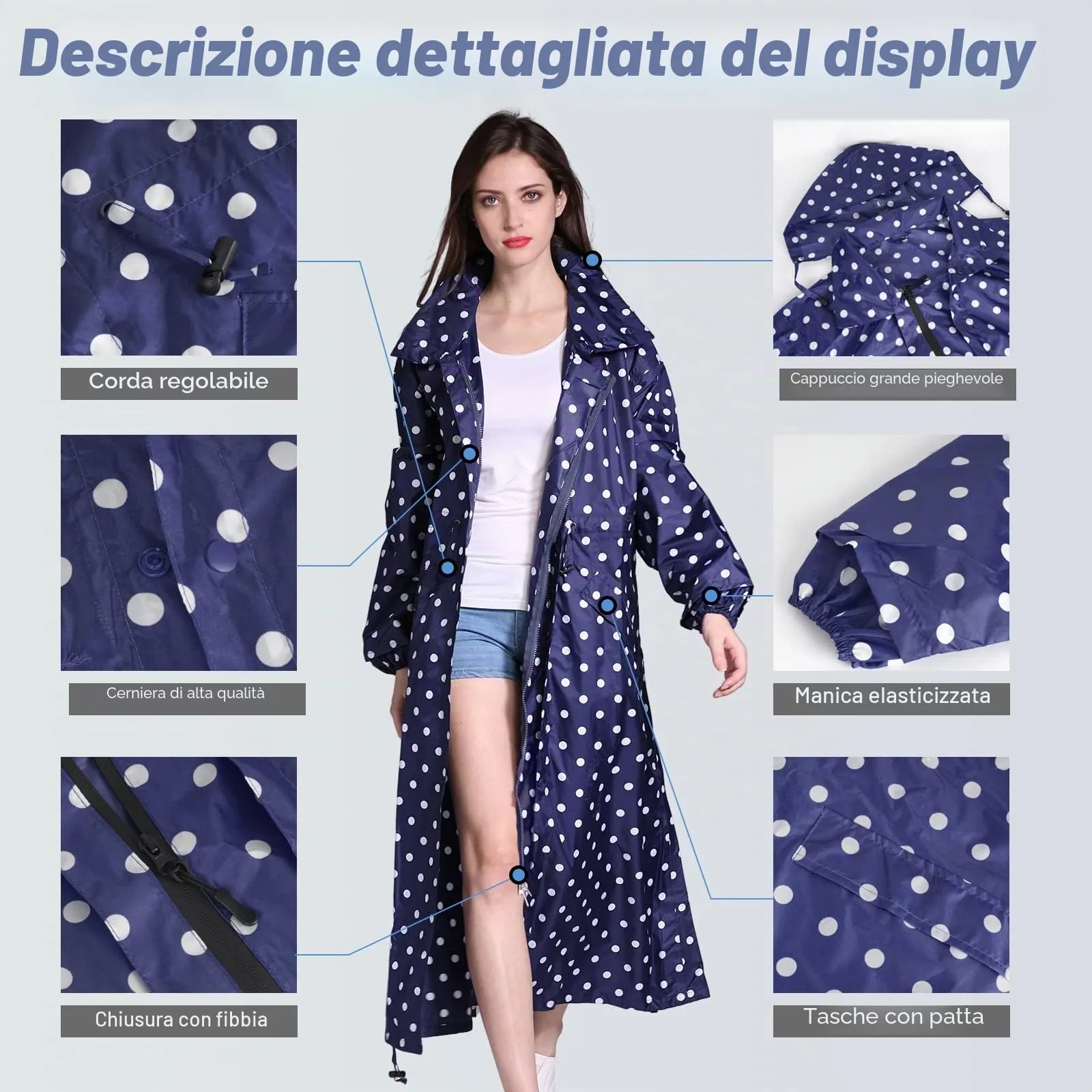 SOPPY Cappotti Antipioggia da Donna, Cappotto Lungo Impermeabile Antivento - immagine 5