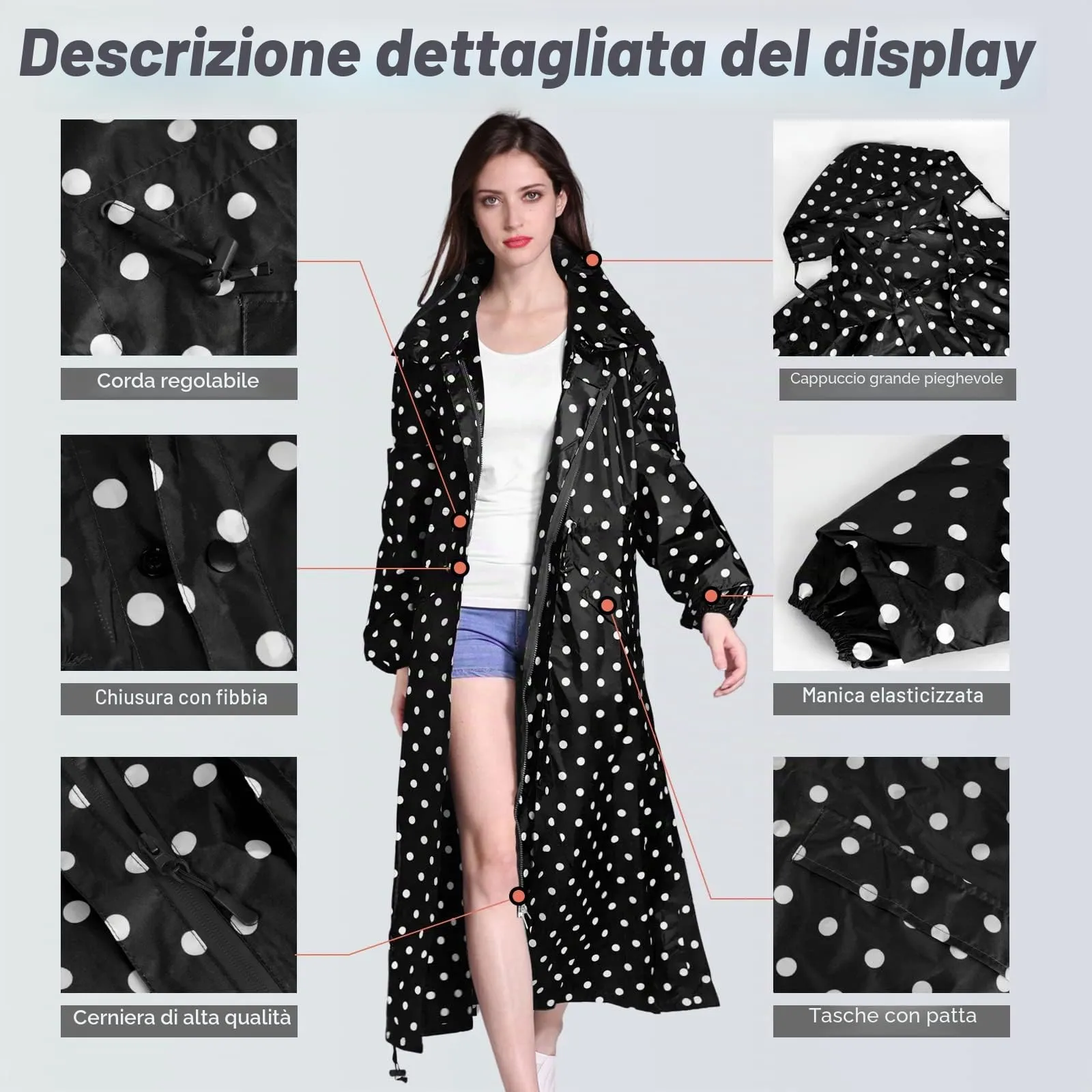 SOPPY Cappotti Antipioggia da Donna, Cappotto Lungo Impermeabile Antivento - immagine 6