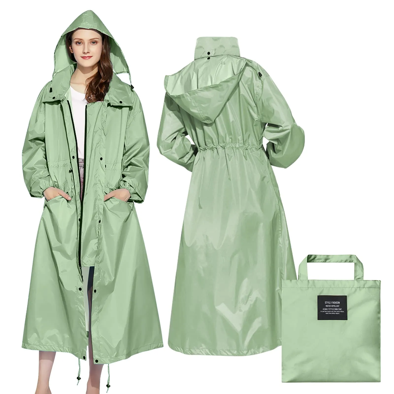 SOPPY Cappotti impermeabili da donna, lunghi e impermeabili, antivento, leggeri, ad asciugatura rapida, con cappuccio, taglia unica, Verde senape., XXL - immagine 1
