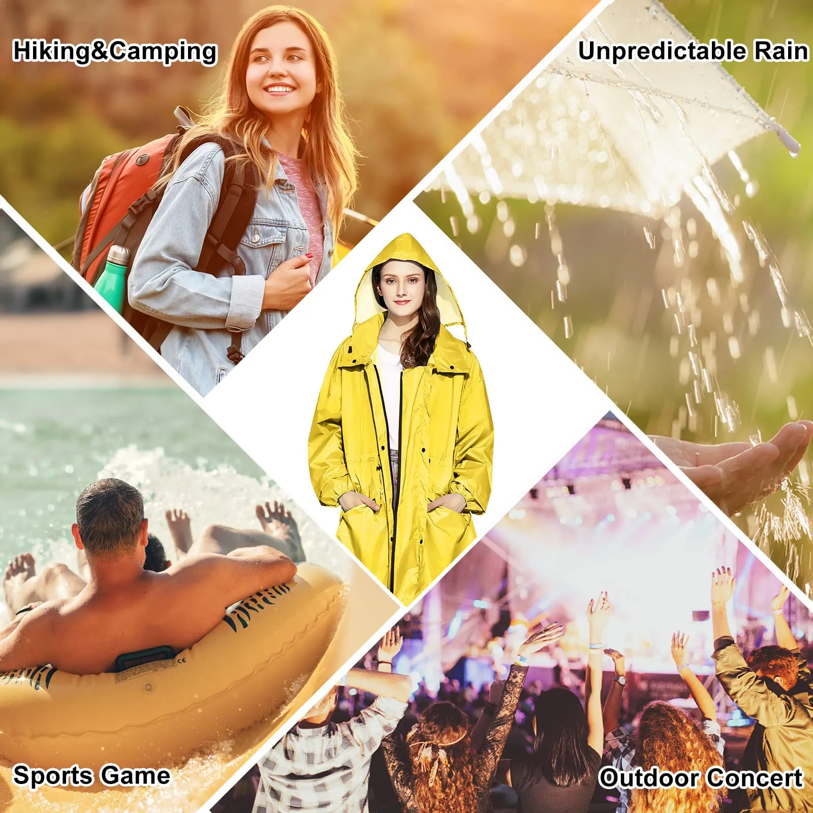 SOPPY Cappotti impermeabili da donna, lunghi e impermeabili, antivento, leggeri, ad asciugatura rapida, con cappuccio, taglia unica, Giallo, XXL - immagine 2