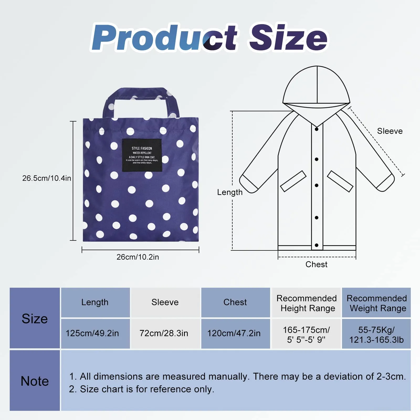 SOPPY Cappotti impermeabili da donna, lunghi e impermeabili, antivento, leggeri, ad asciugatura rapida, con cappuccio, taglia unica, Pois blu., XXL - immagine 6