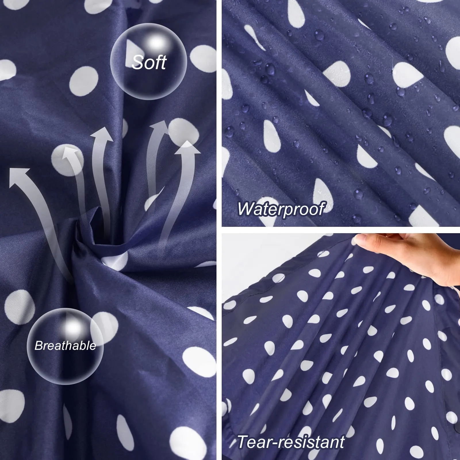 SOPPY Cappotti impermeabili da donna, lunghi e impermeabili, antivento, leggeri, ad asciugatura rapida, con cappuccio, taglia unica, Pois blu., L - immagine 5