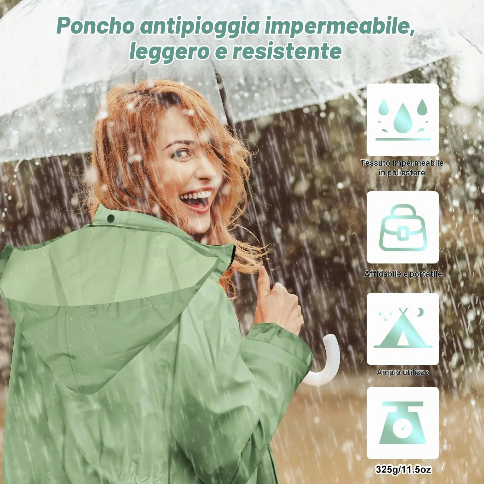 SOPPY Cappotti impermeabili da donna, lunghi e impermeabili, antivento, leggeri, ad asciugatura rapida, con cappuccio, taglia unica, Verde senape., L - immagine 7