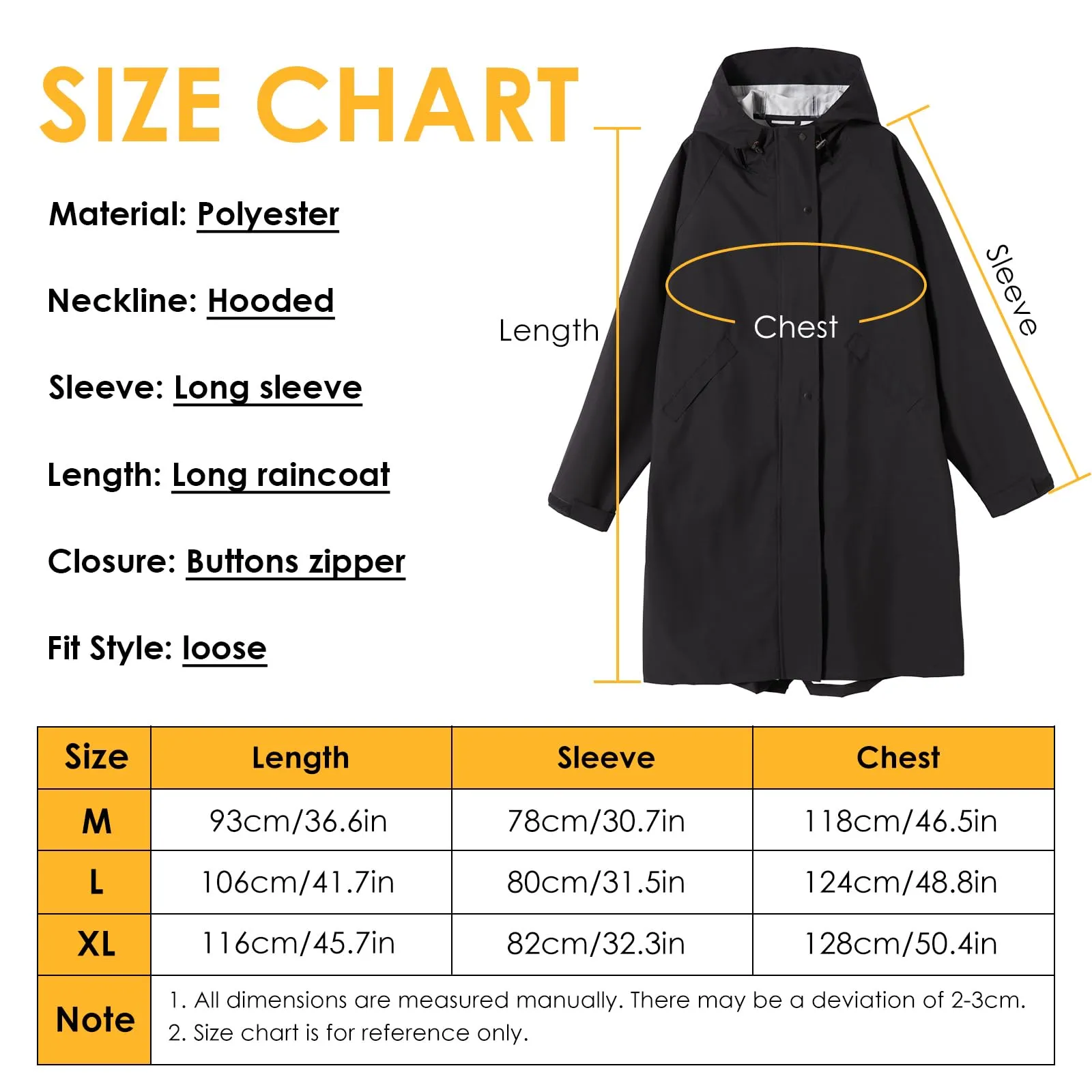 SOPPY Impermeabile da Donna, Giacca Lunga Impermeabile Leggera per Signore, nero, X-Large - immagine 4