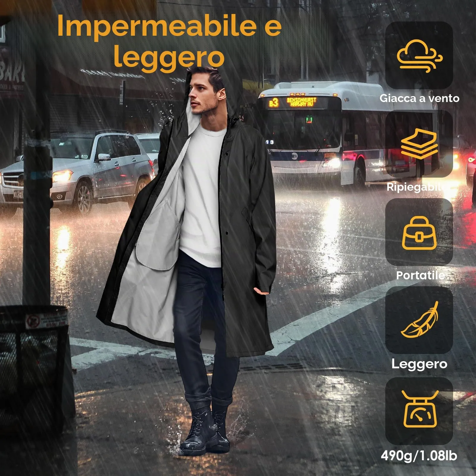 SOPPY Impermeabile da Donna, Giacca Lunga Impermeabile Leggera per Signore, nero, X-Large - immagine 5