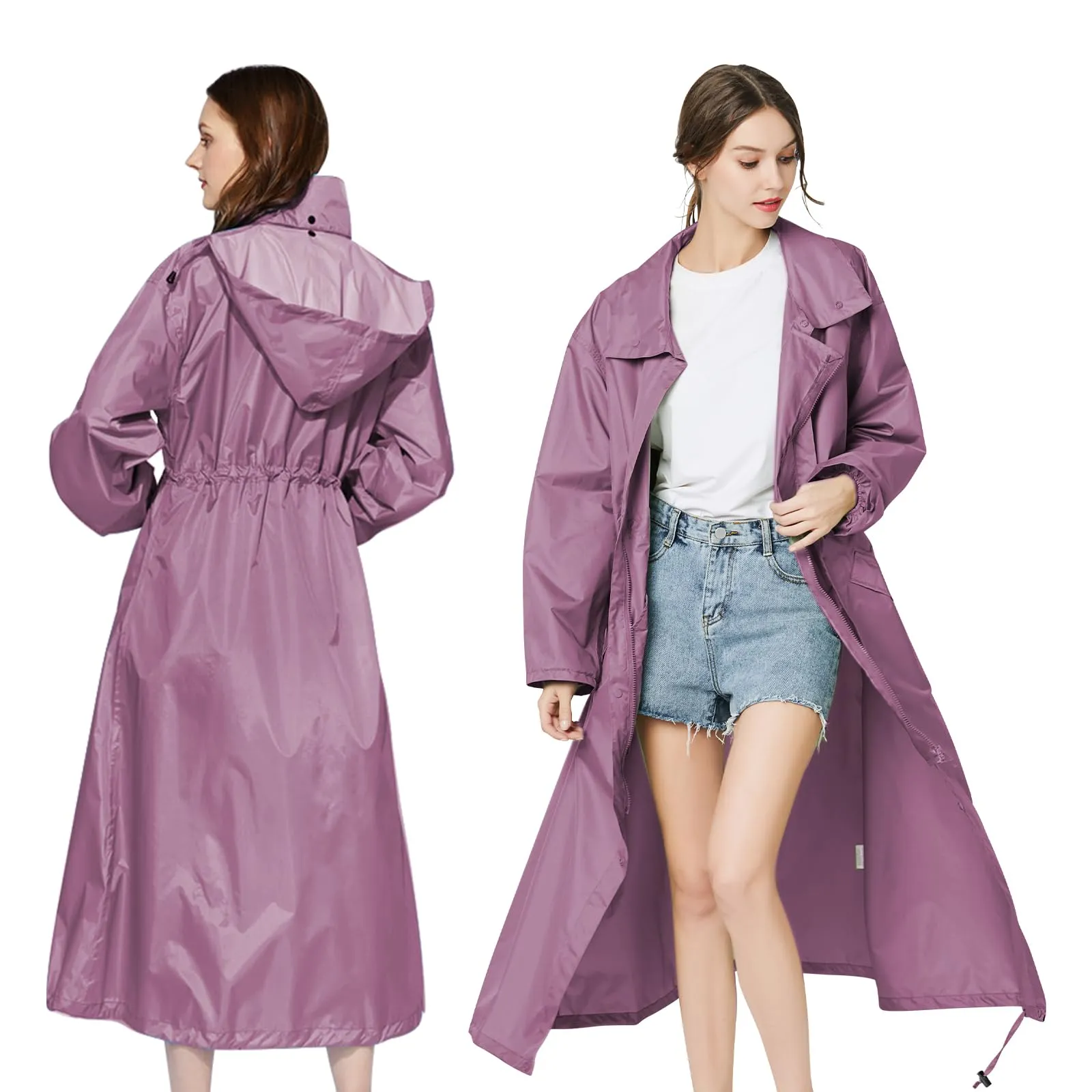 SOPPY Cappotto impermeabile da donna, lungo, impermeabile, antivento, leggero, ad asciugatura rapida, giacca lunga con cappuccio, taglia unica, Rosa, L - immagine 1