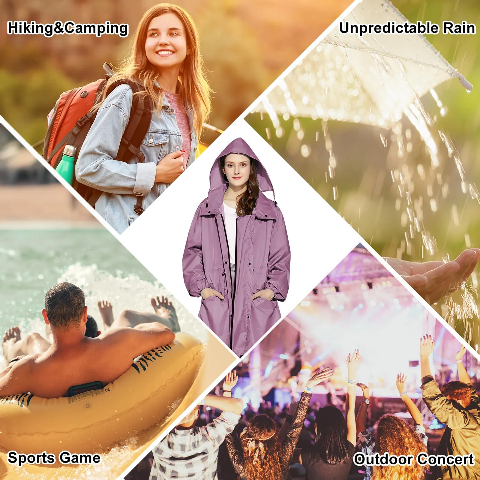 SOPPY Cappotti antipioggia da donna, lunghi, impermeabili, leggeri, con cappuccio, per escursionismo, viaggi, attività all'aperto, Rosa, XX-Large - immagine 2