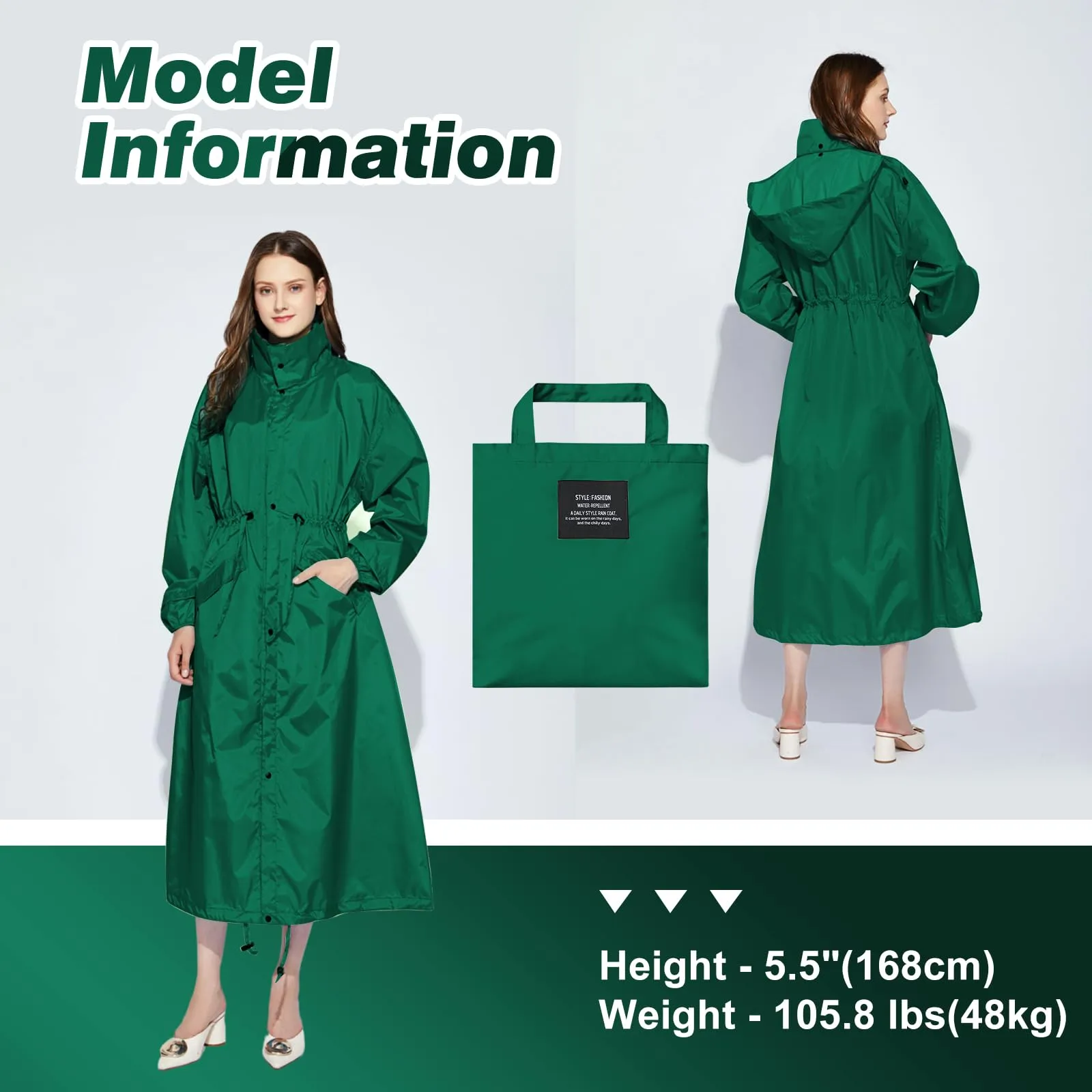 SOPPY Cappotti antipioggia da donna, lunghi, impermeabili, leggeri, con cappuccio, giacca antipioggia da donna per escursionismo, viaggi, attività all'aperto, Verde smeraldo, XL - immagine 5