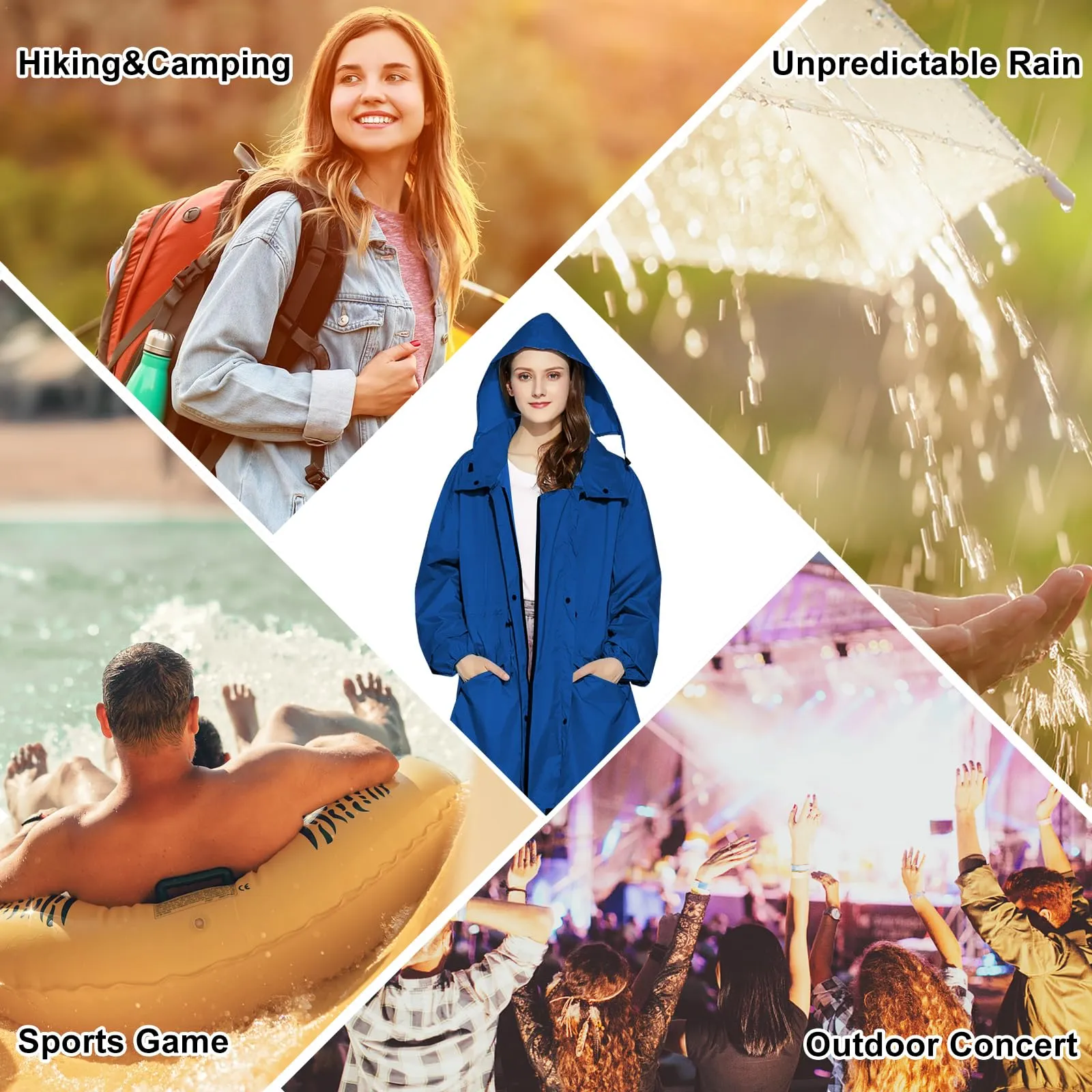 SOPPY - Giacca impermeabile lunga da donna, impermeabile, leggera, con cappuccio, per escursioni, viaggi all'aria aperta di ultima generazione, blu reale, XL - immagine 2