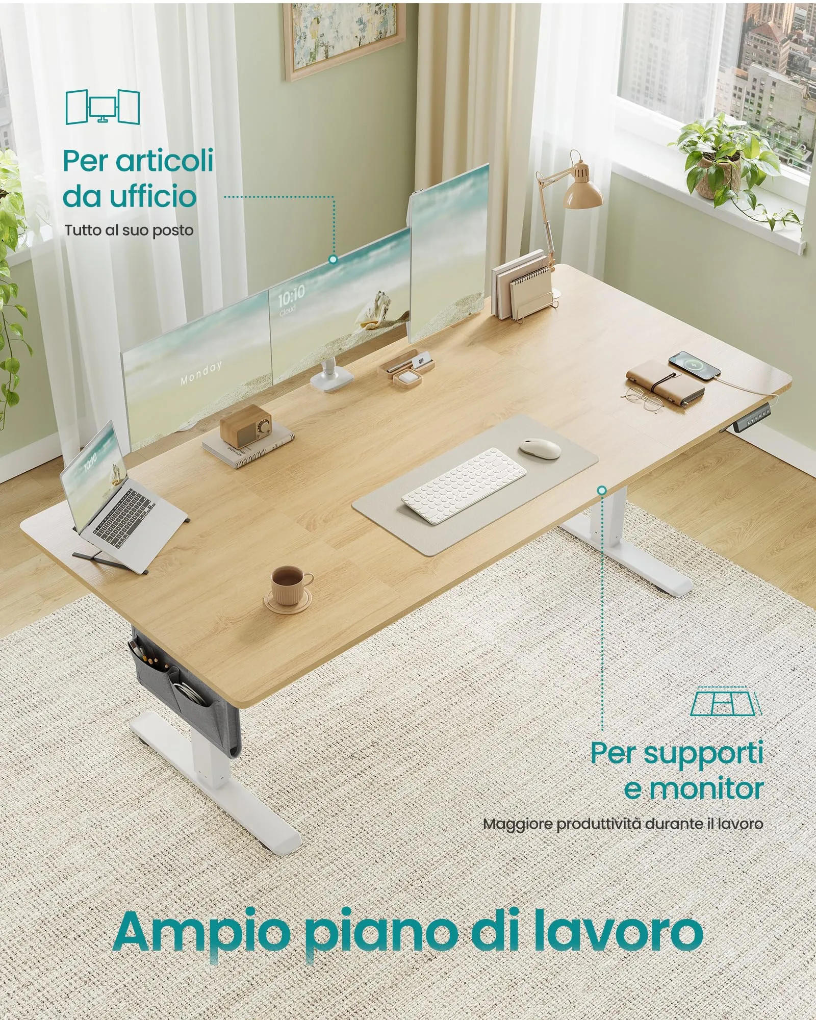 SONGMICS Scrivania Elettrica Regolabile in Altezza, 80 x 180 x (72-120) cm - immagine 4