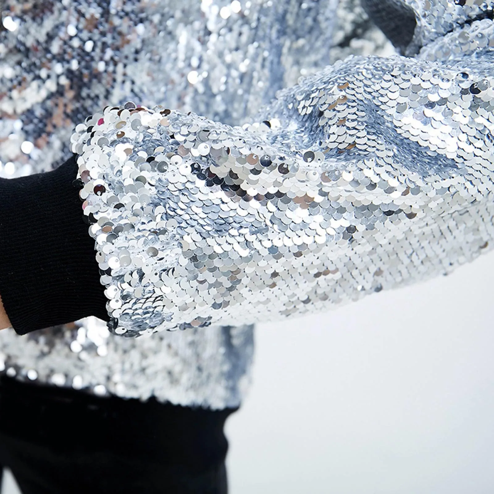 Duohropke Giacca glitterata da donna con cappuccio, con paillette, cardigan, felpa con cappuccio, con cerniera, giacca con cappuccio punk, giacca con cappuccio Rave Party Outwear leggera, lucida, per - immagine 5