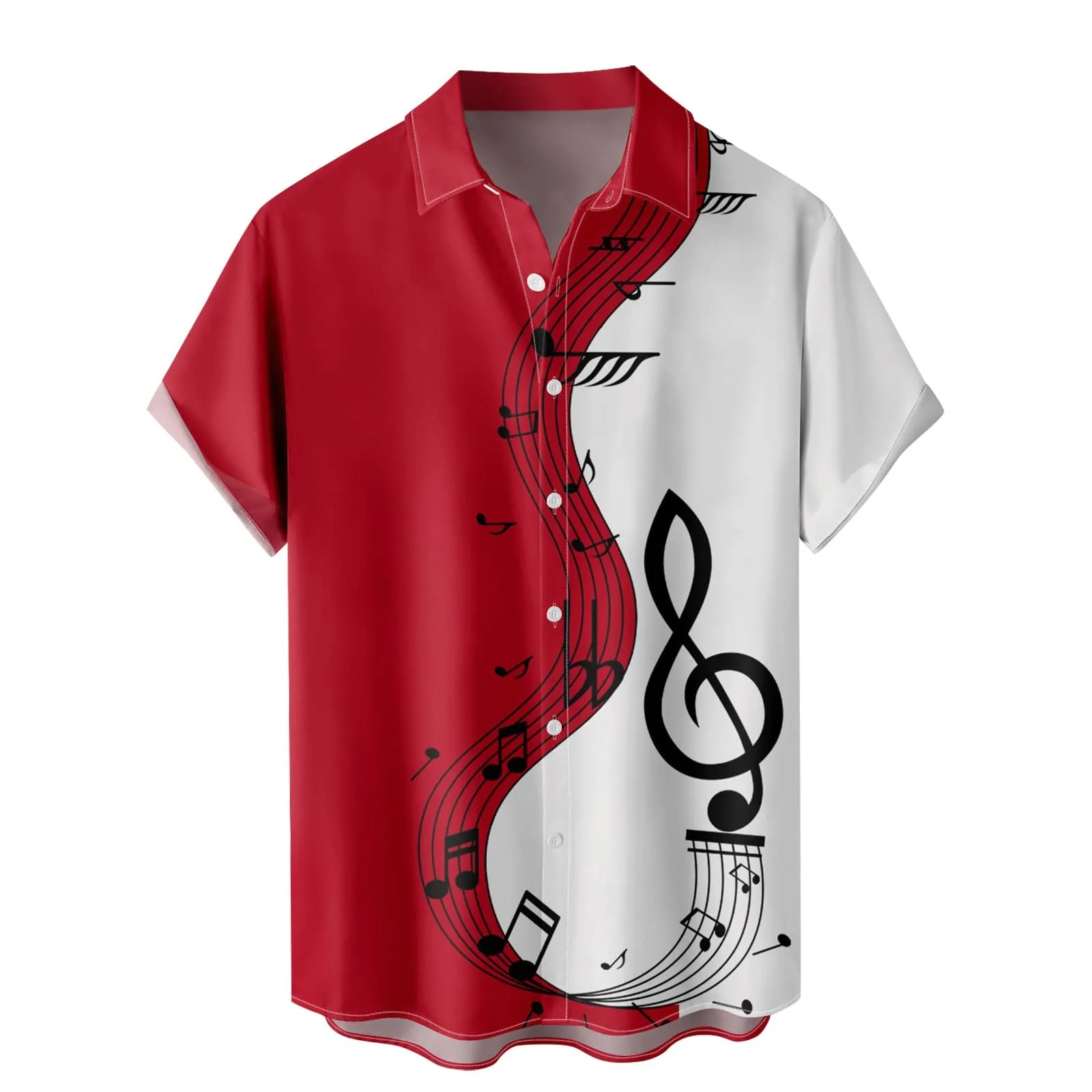 Generico Camicia Uomo Casual Stampa Patchwork Musicale, Maniche Corte Polsini Rinforzati, Pulsanti Collo Lapello, Top Stiloso Eventi(Red, XXL) - immagine 1