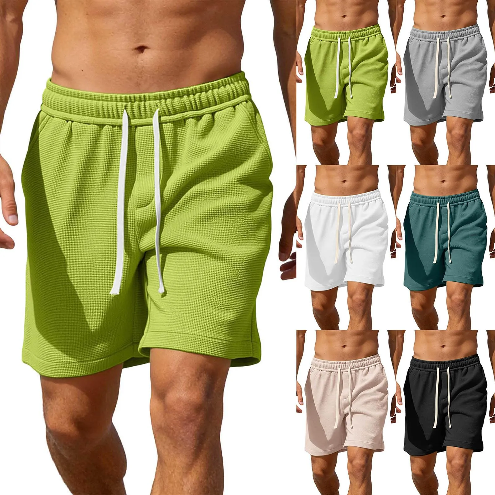 CEWIFO Pantaloncini Ragazzo 14 Anni con Doppia Tasca Uomo Cotone Palestra Casual Maglia Comodi Estate Sportivi Spiaggia Ampia vestibilità Elastico Vita Tinta Unita (Green, M) - immagine 5