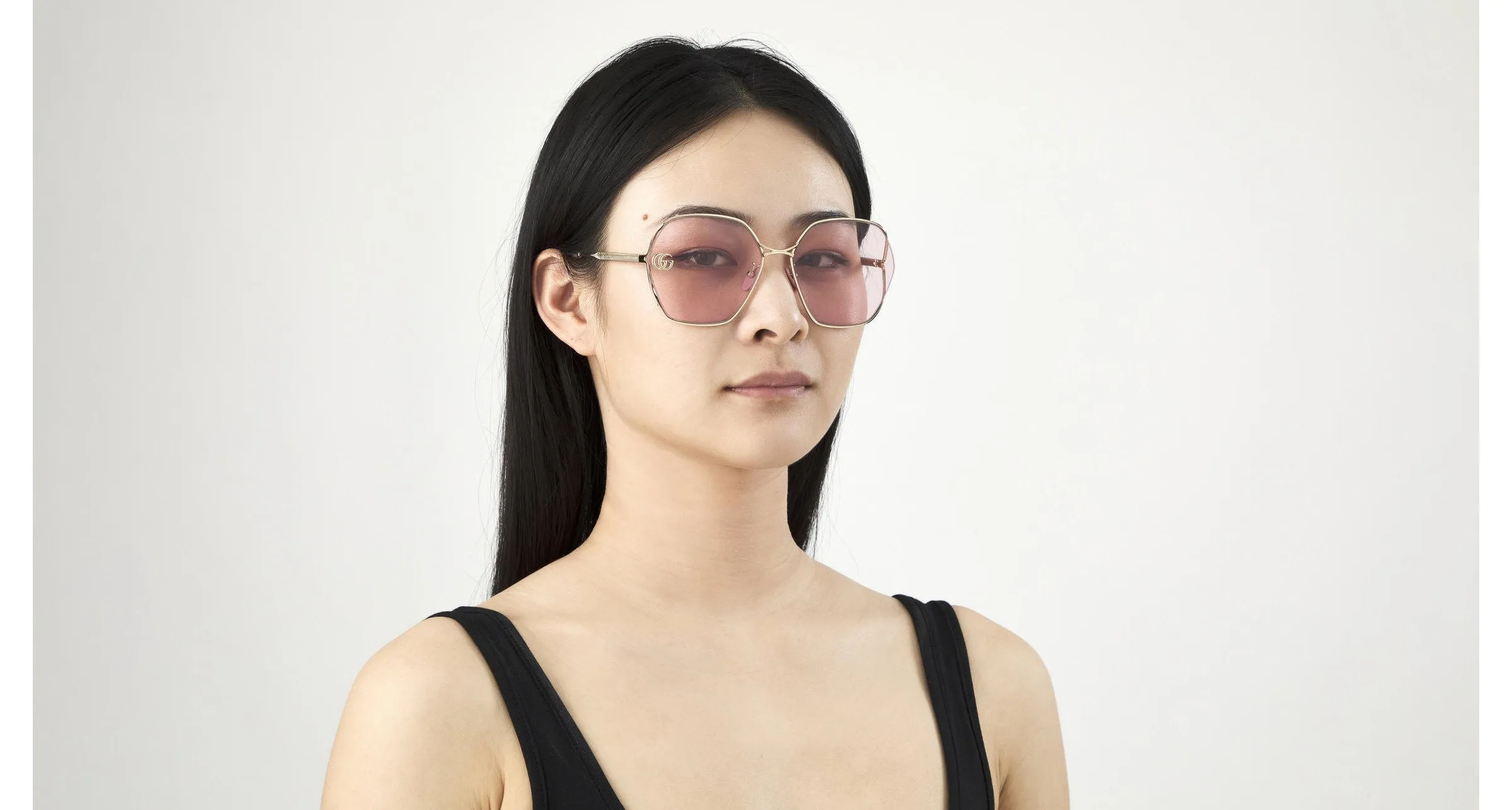 Gucci GG0818SA 003 Occhiali da sole Metallo Oro Rosa Geometrica Normale - immagine 2