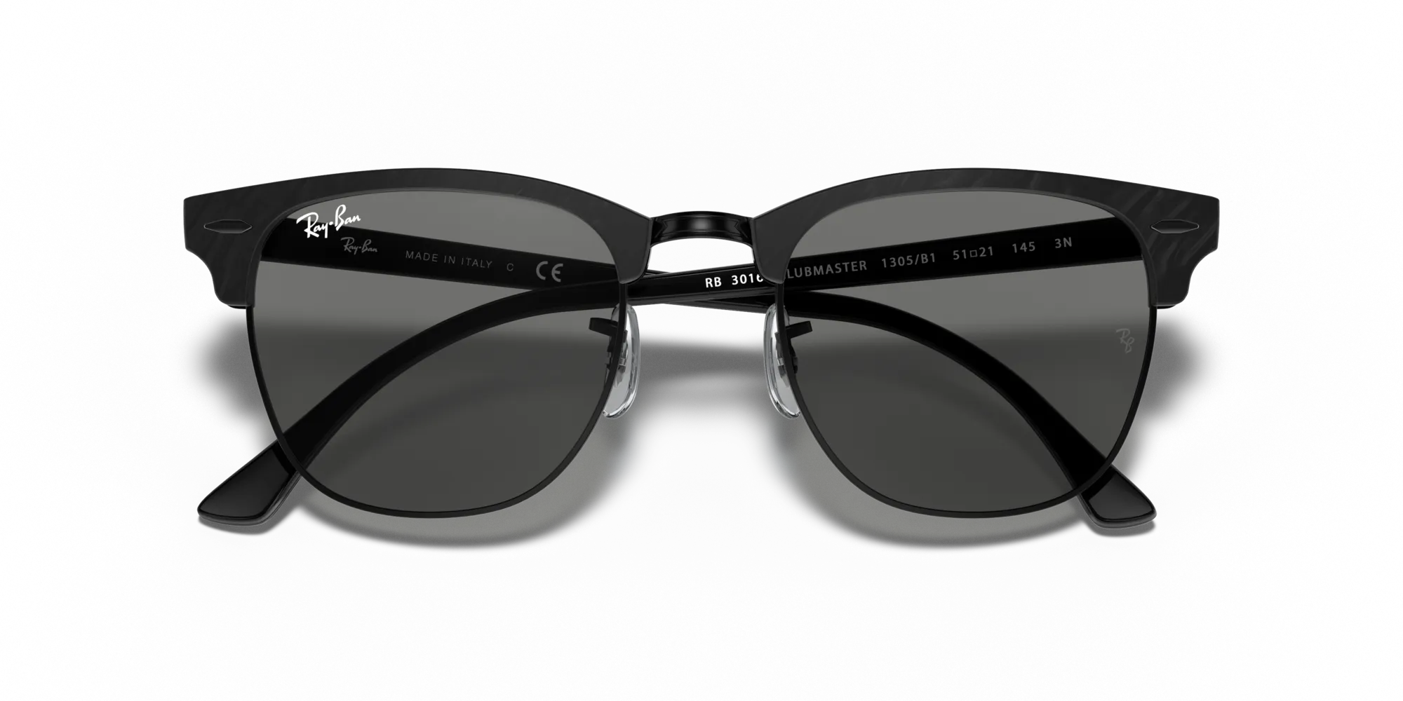 Ray - Ban RB3016 CLUBMASTER 1305B1 Occhiali da sole Acetato Nero Grigio Squadrata Normale - immagine 2