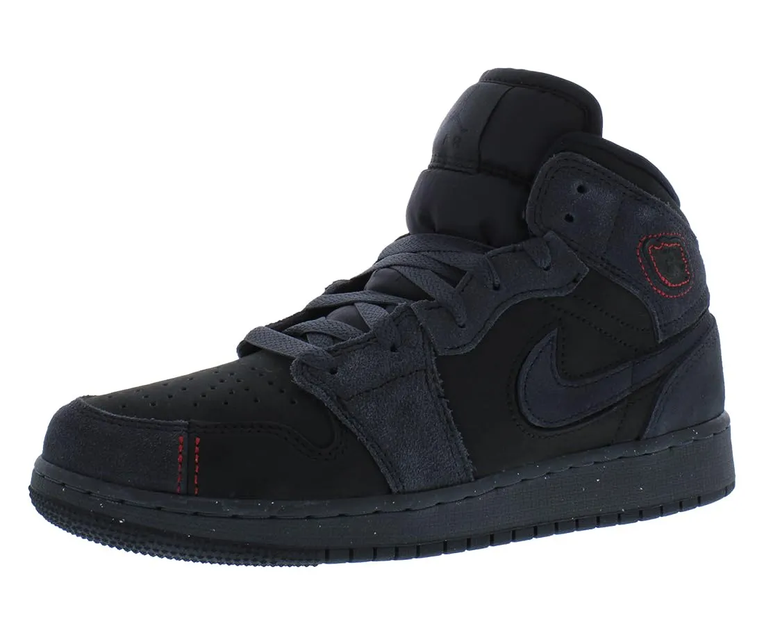 Nike Sneaker Air Jordan 1 Mid SE Craft da bambino, Grigio fumo scuro/nero-nero/nero notte, 6 Big Kid - immagine 1