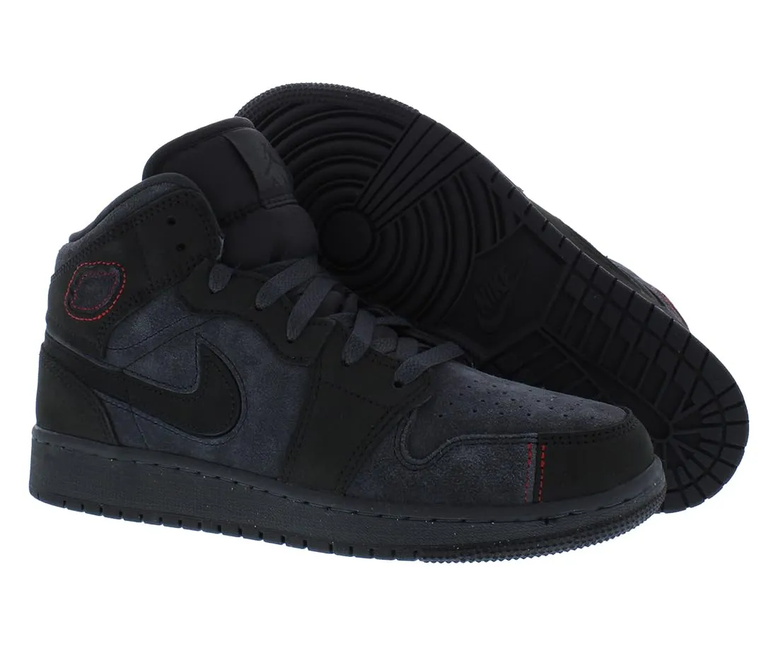 Nike Sneaker Air Jordan 1 Mid SE Craft da bambino, Grigio fumo scuro/nero-nero/nero notte, 6 Big Kid - immagine 4