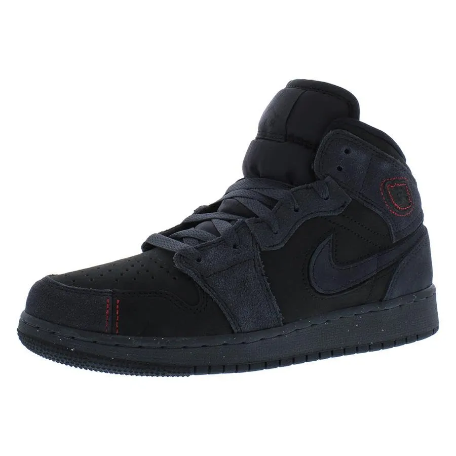 Nike Sneaker Air Jordan 1 Mid SE Craft da bambino, Grigio fumo scuro/nero-nero/nero notte, 6 Big Kid - immagine 5