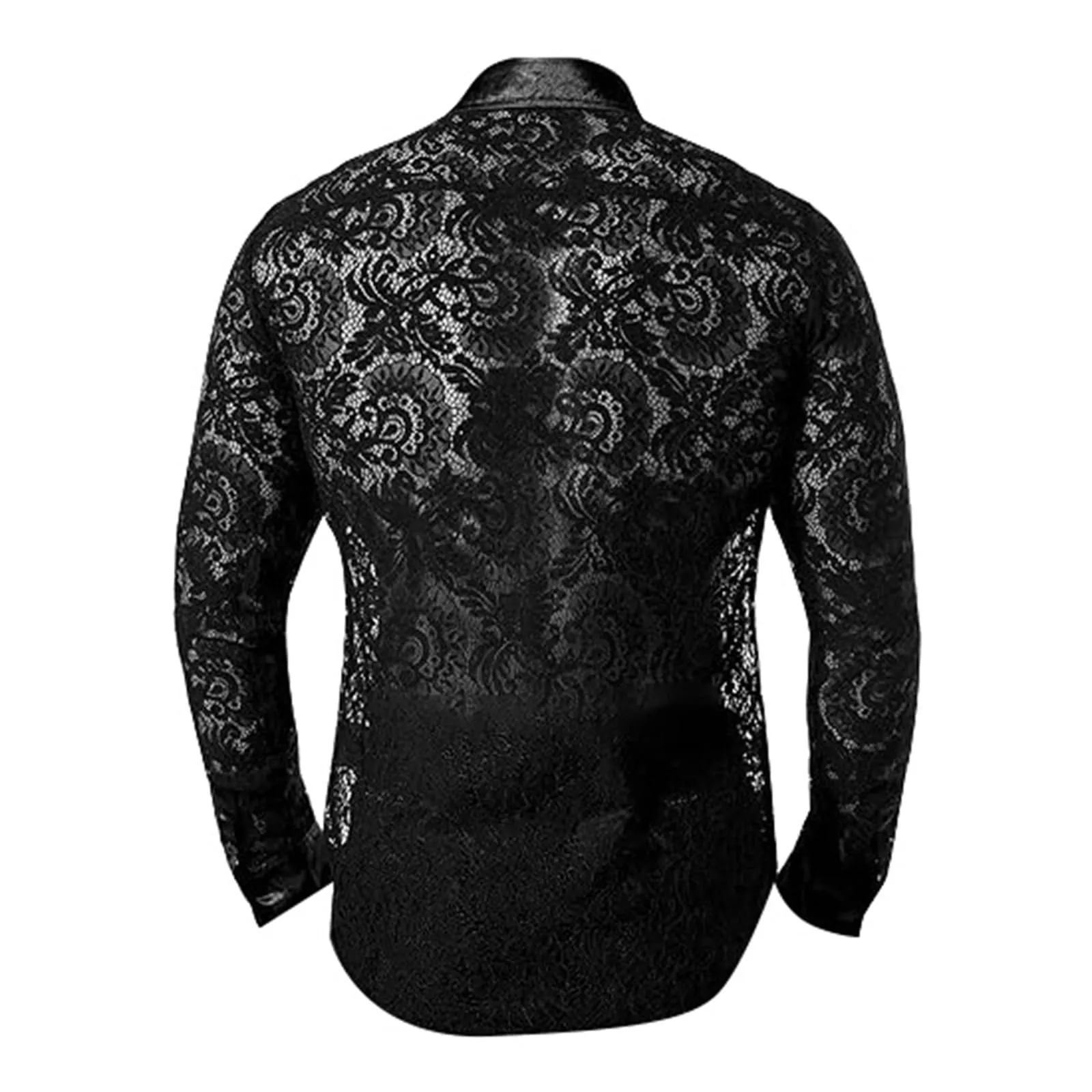 Duohropke, maglietta a maniche lunghe da uomo, in rete trasparente, top in mesh, camicia in rete con bottoni, biancheria intima sexy, abbigliamento da club, Nero , 3XL - immagine 7