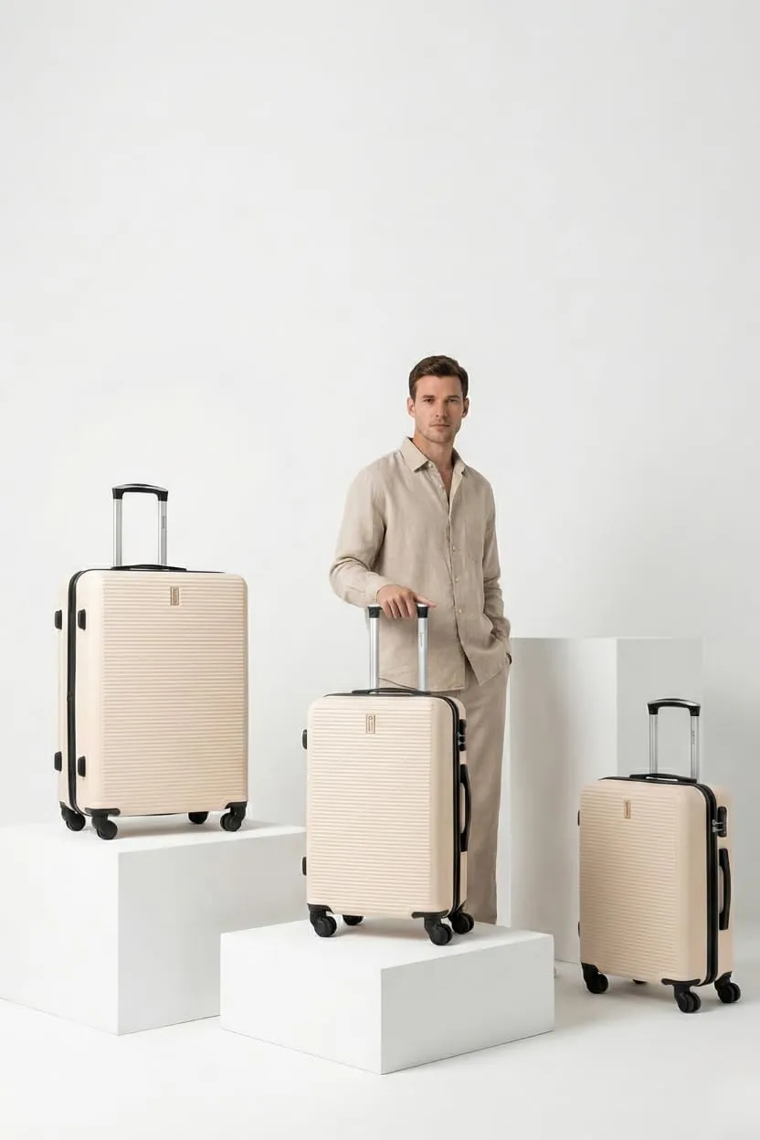 CELIMS - Valigia Grande 23 kg Rigida Leggera | Valigia da Stiva 75cm Donna | Lucchetto Integrato | ABS | Trolley Grande 75cm con 4 Ruote | Beige - immagine 6