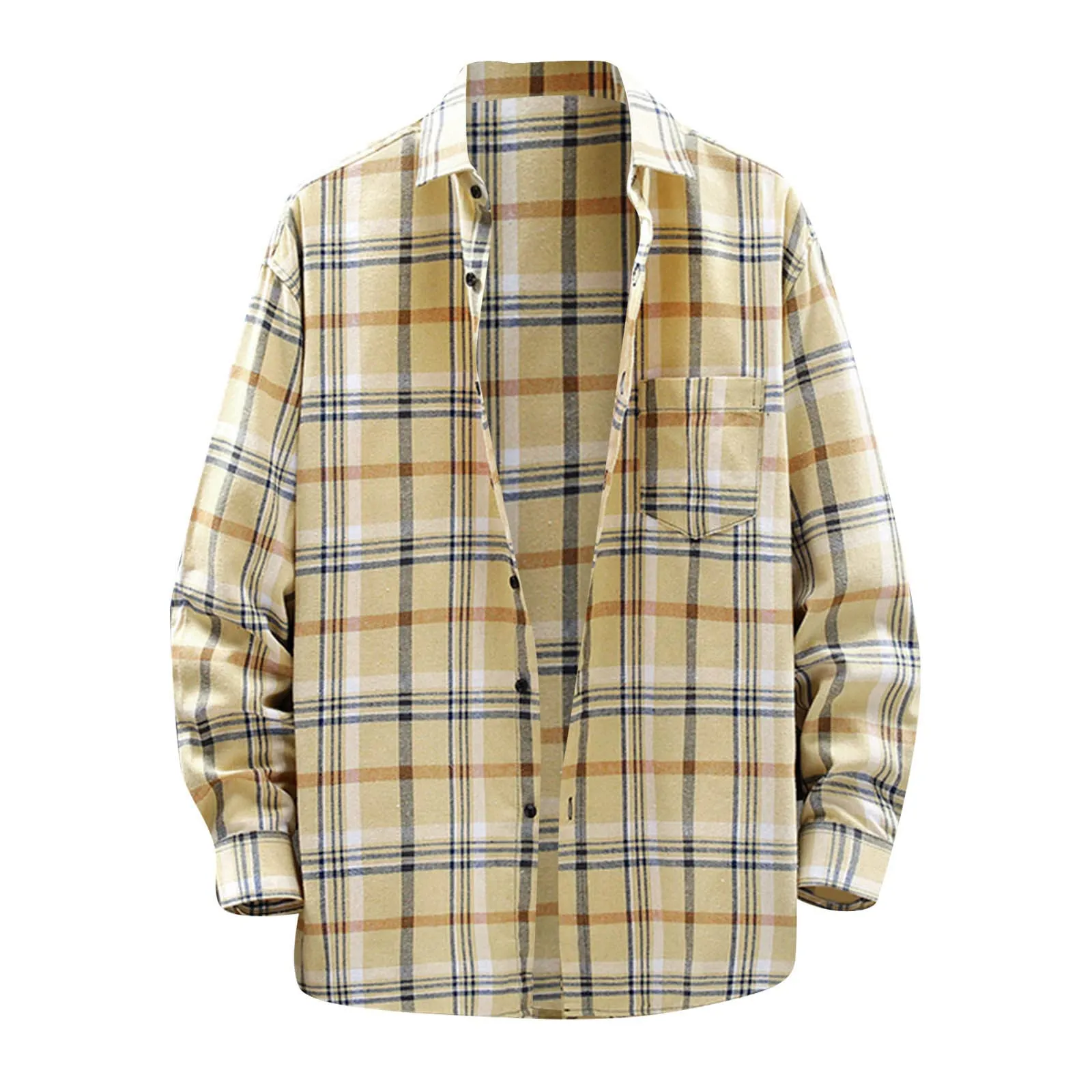 Mymyguoe - Camicia da lavoro da uomo a quadri, camicia da uomo per boscaiolo, camicia da tempo libero, a maniche lunghe, camicia a quadri, camicia con revers, camicia button down, camicia da uomo - immagine 4