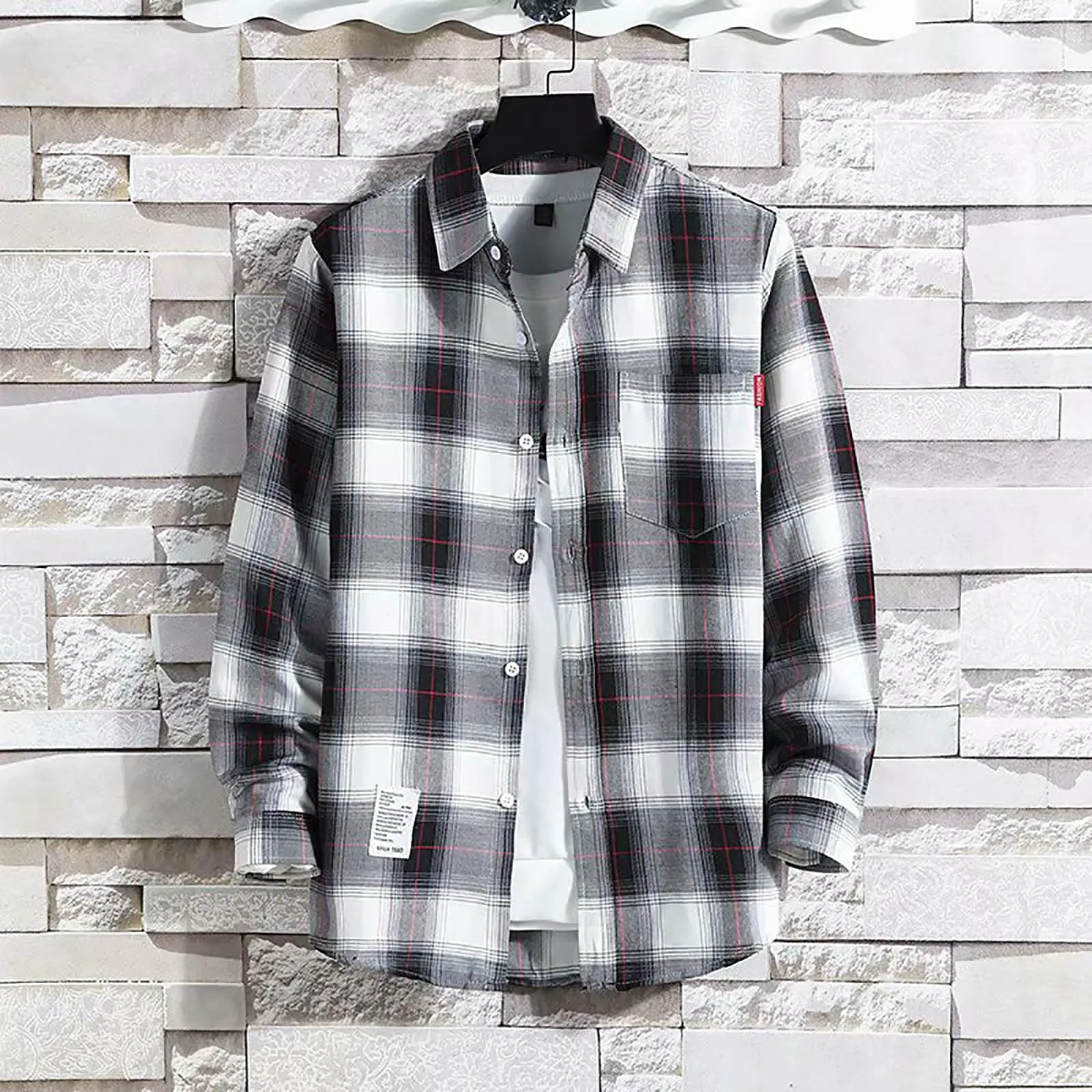 Mymyguoe - Camicia da lavoro da uomo a quadri, camicia da uomo da boscaiolo, camicia da tempo libero, longsleeve, camicia a maniche lunghe, camicia a quadri, camicia con revers, camicia button down - immagine 2