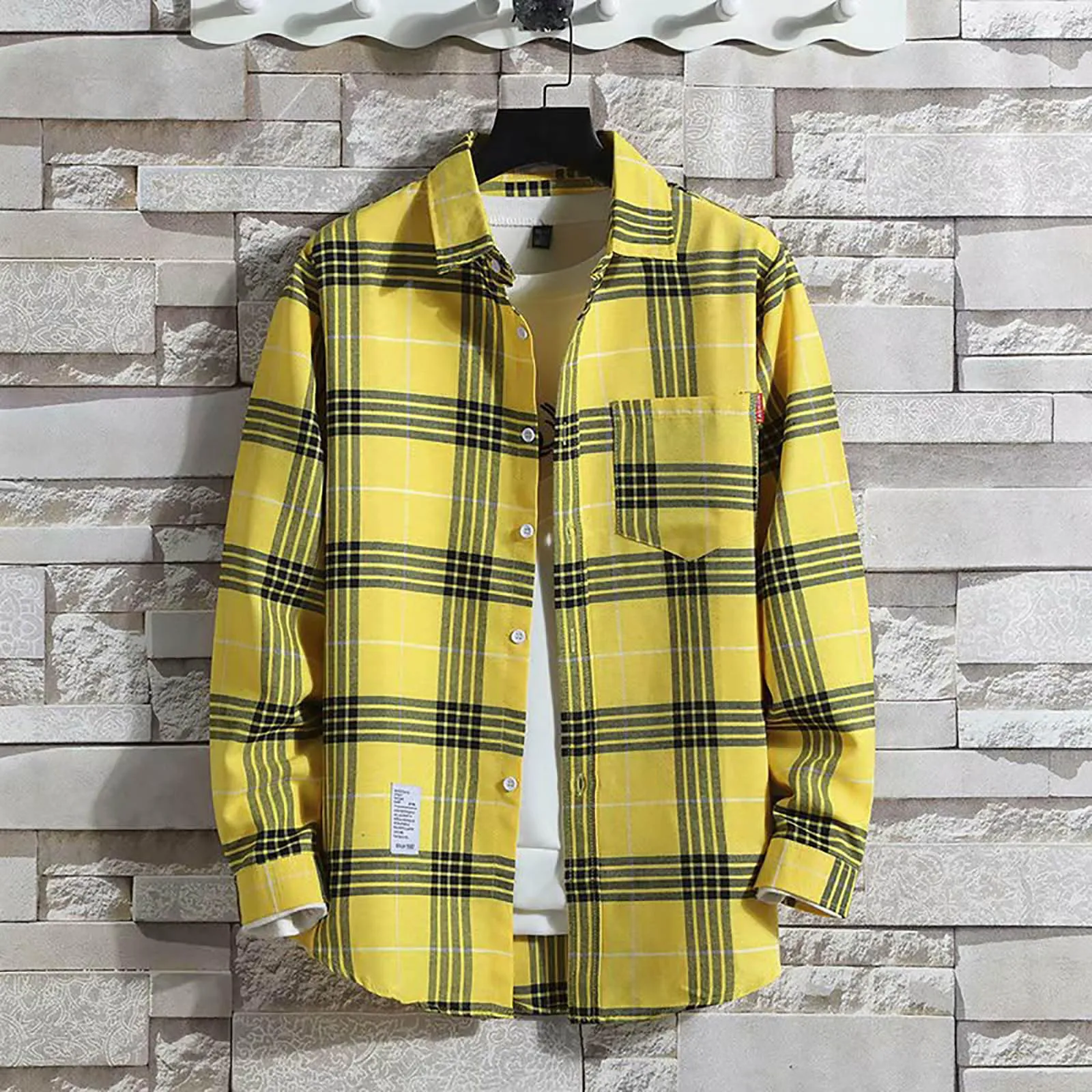 Mymyguoe - Camicia da lavoro da uomo a quadri, camicia da uomo da boscaiolo, camicia da tempo libero, a maniche lunghe, camicia a quadri, camicia con revers, camicia button down, camicia da uomo - immagine 2