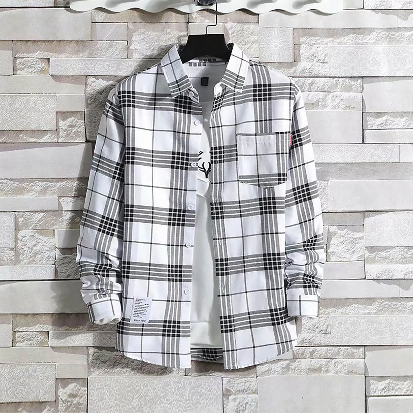 Mymyguoe - Camicia da uomo a quadri per lavoro, camicia da uomo, camicia da boscaiolo, camicia da tempo libero, longsleeve, camicia a maniche lunghe, camicia a quadri, camicia con revers, camicia - immagine 2