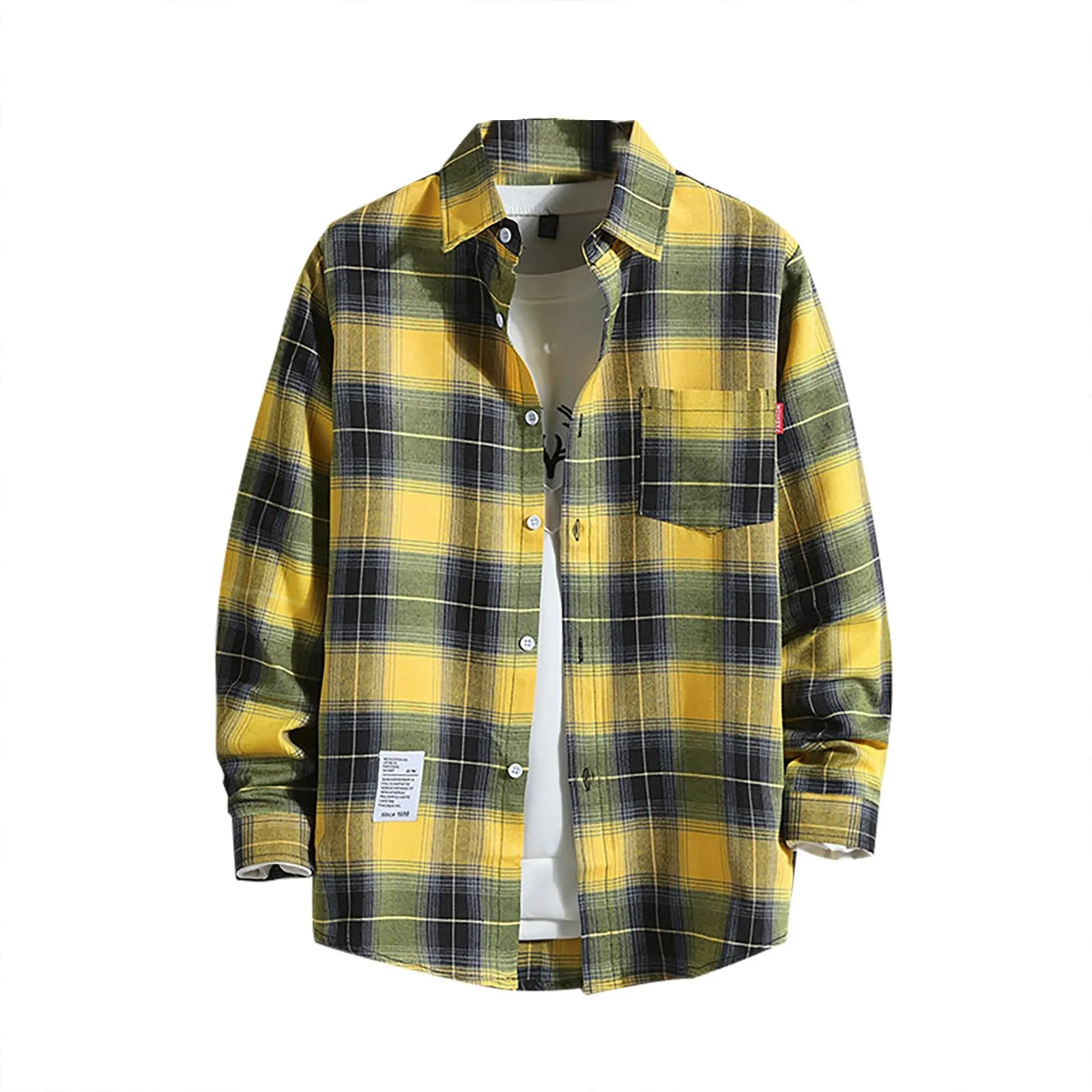 Mymyguoe - Camicia da lavoro da uomo a quadri, camicia da uomo da boscaiolo, camicia da tempo libero, a maniche lunghe, a revers, con bottoni, camicia da uomo, camicia da tempo libero, camicia per - immagine 1