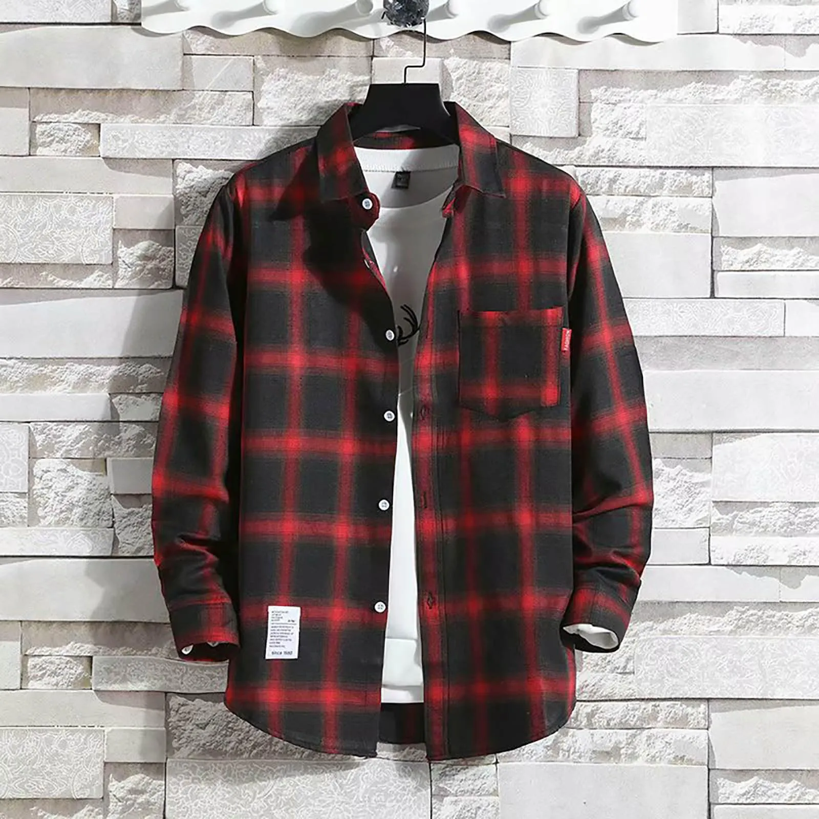 Mymyguoe - Camicia da lavoro da uomo a quadri, camicia da uomo da boscaiolo, camicia da tempo libero, longsleeve, camicia a maniche lunghe, camicia a quadri, camicia con revers, camicia button down - immagine 4