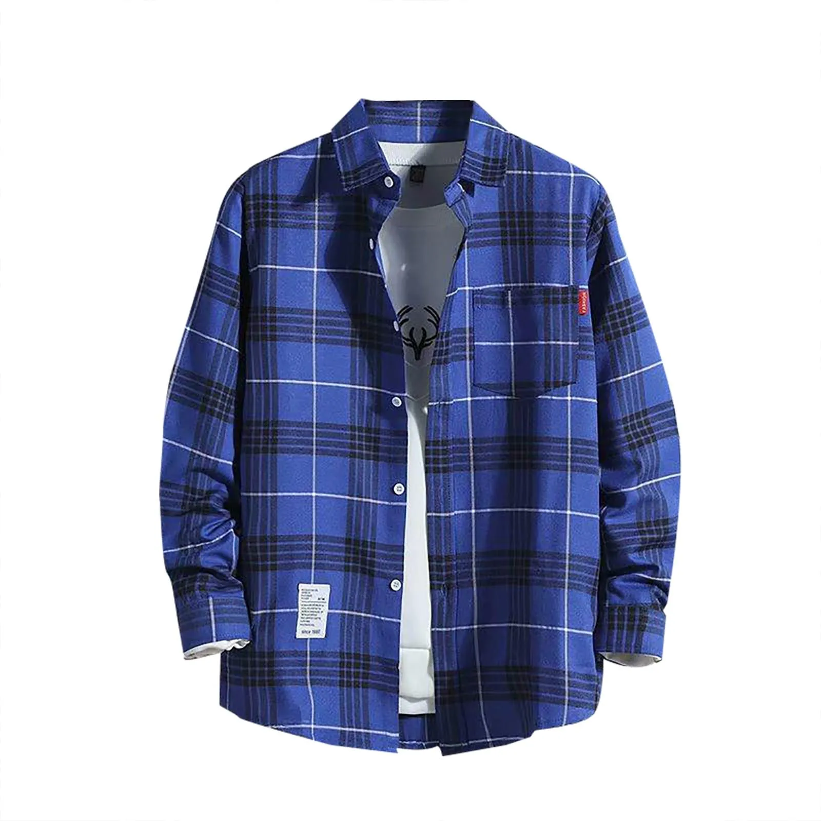 Mymyguoe - Camicia da lavoro da uomo a quadri, camicia da uomo per boscaiolo, camicia da tempo libero, longsleeve, camicia a maniche lunghe, camicia a quadri, camicia con revers, camicia button down - immagine 1