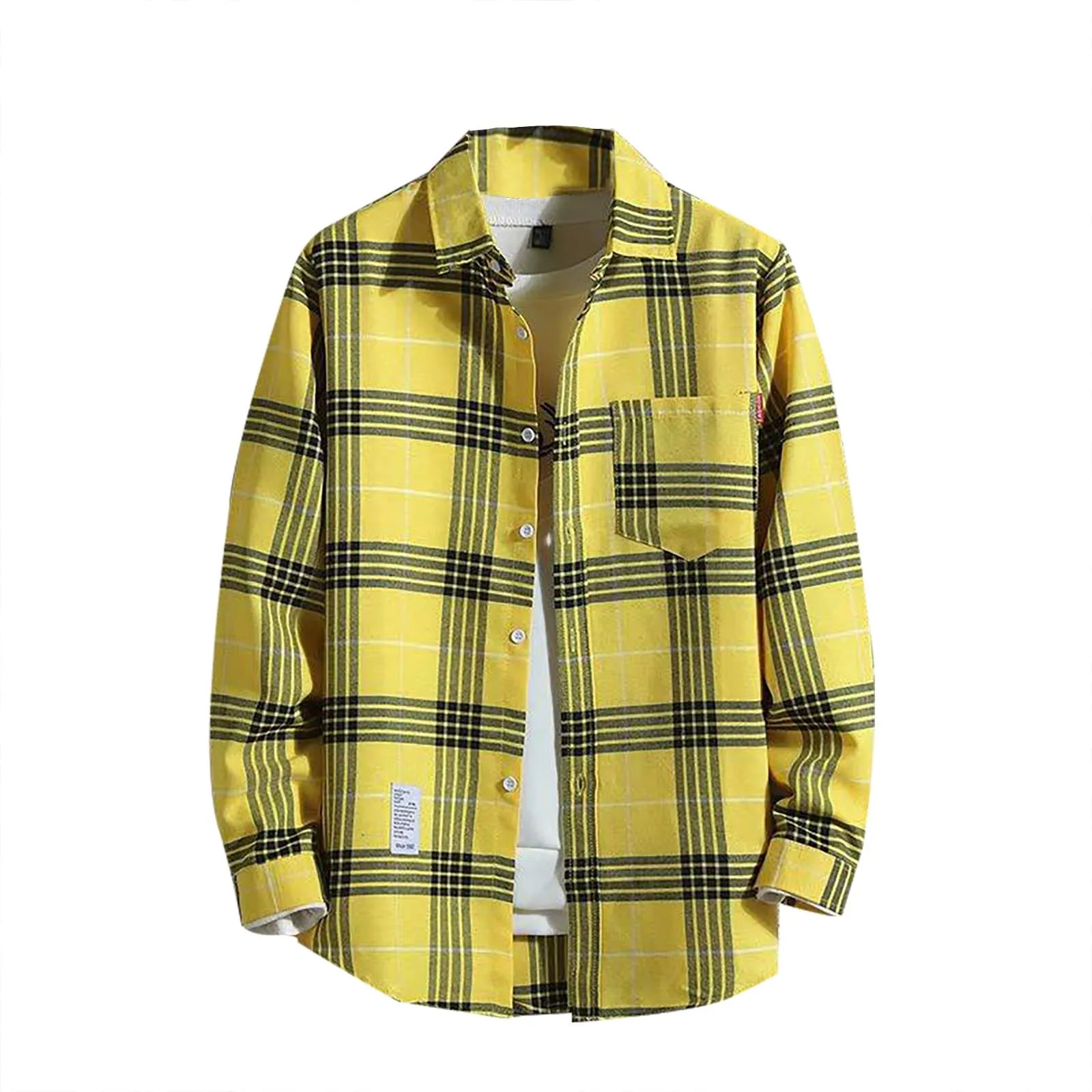 Mymyguoe - Camicia da lavoro da uomo a quadri, camicia da uomo per boscaioli, camicia da tempo libero, longsleeve, camicia a maniche lunghe, camicia a quadri, camicia con revers, camicia button down - immagine 1