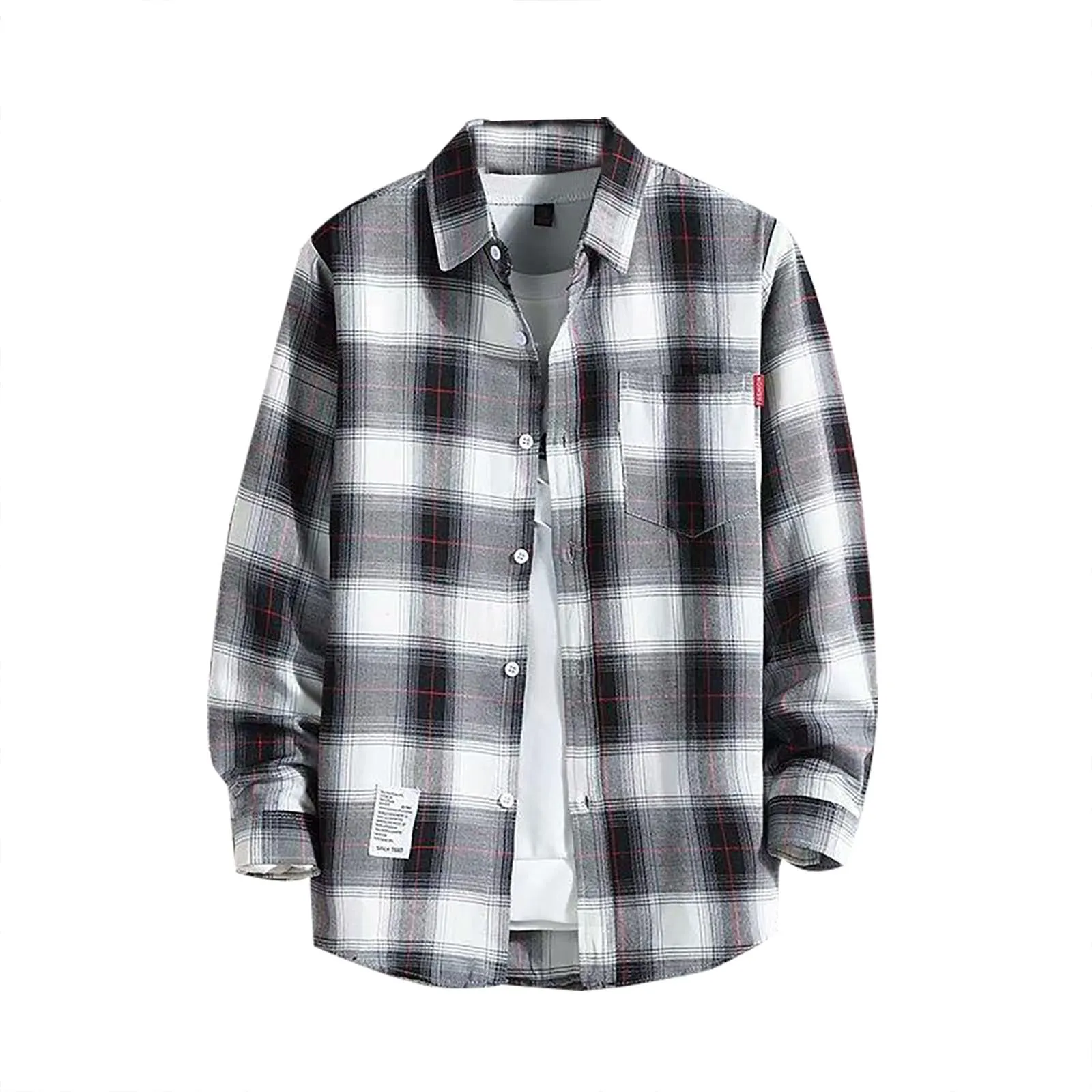 Mymyguoe - Camicia da lavoro da uomo a quadri, camicia da uomo per taglialegna, camicia da tempo libero, a maniche lunghe, a quadri, con revers, a maniche lunghe, camicia da uomo a quadri, camicia da - immagine 1
