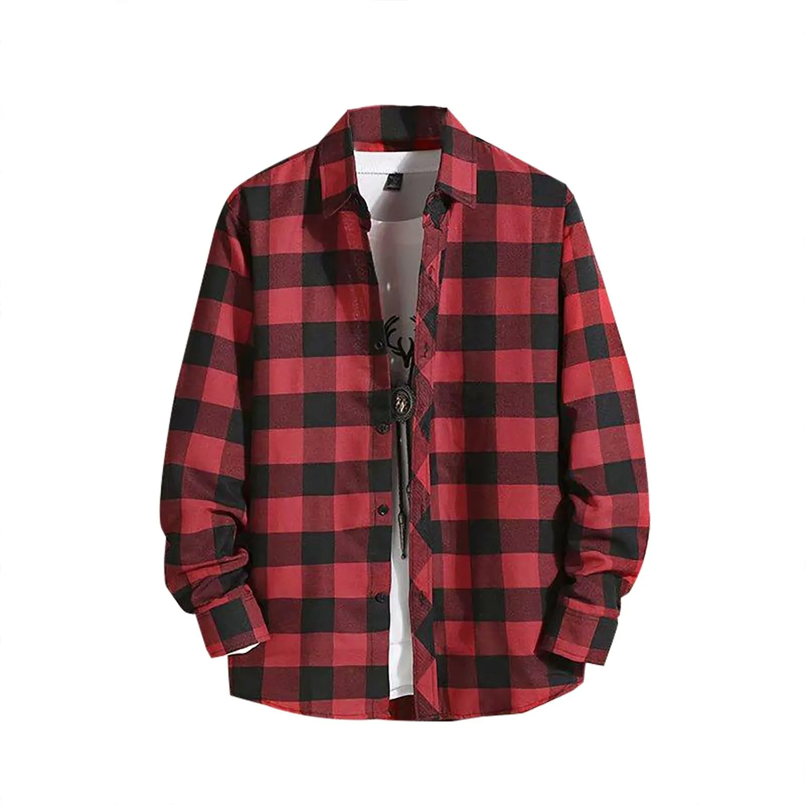 Mymyguoe - Camicia da lavoro da uomo a quadri, camicia da uomo da boscaiolo, camicia da tempo libero, longsleeve, camicia a maniche lunghe, camicia a quadri, camicia con revers, camicia button down - immagine 1