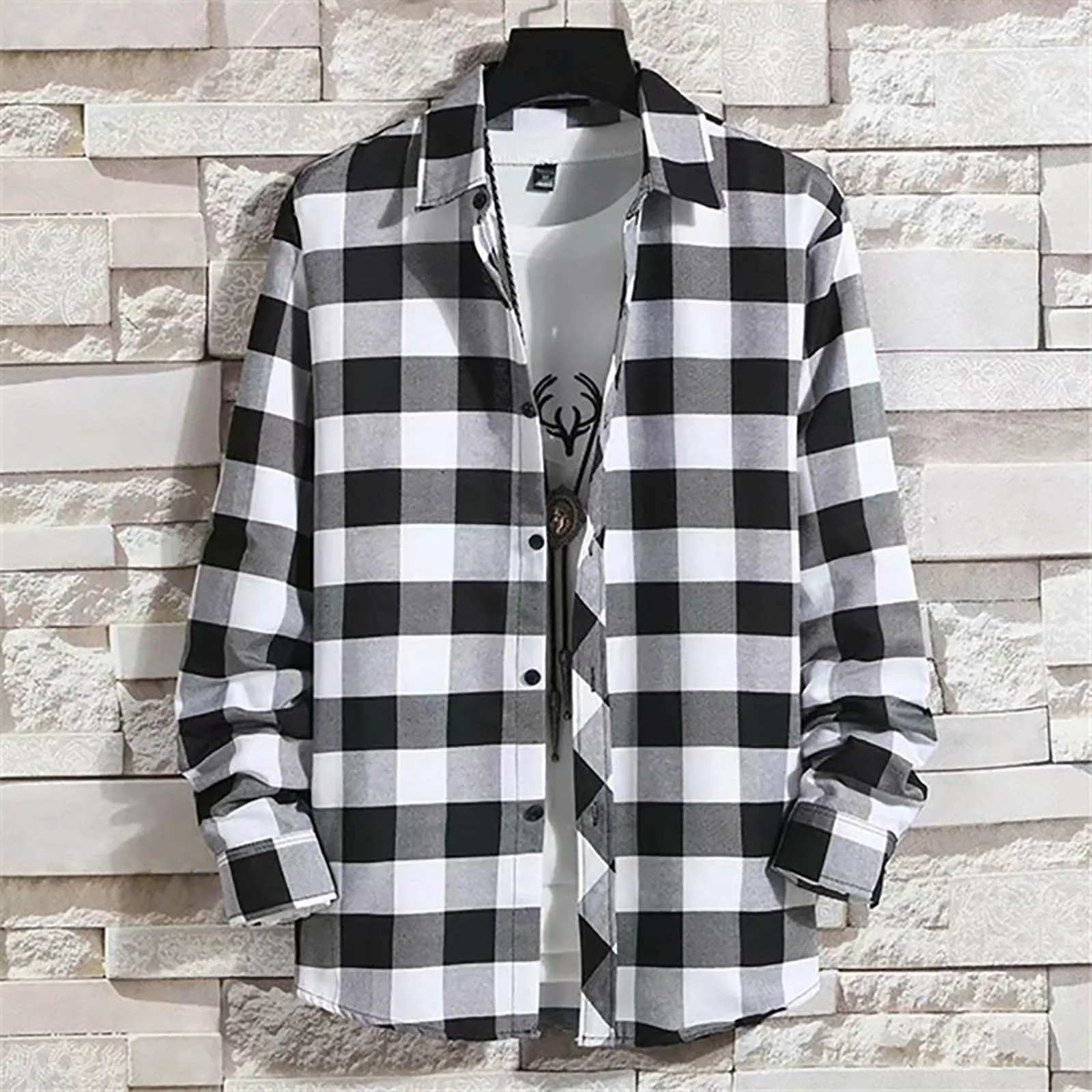 Mymyguoe - Camicia da uomo a quadri, camicia da uomo per boscaioli, camicia da uomo a maniche lunghe, camicia da uomo a quadri, camicia da uomo con revers, camicia da uomo button down, camicia da uomo - immagine 2