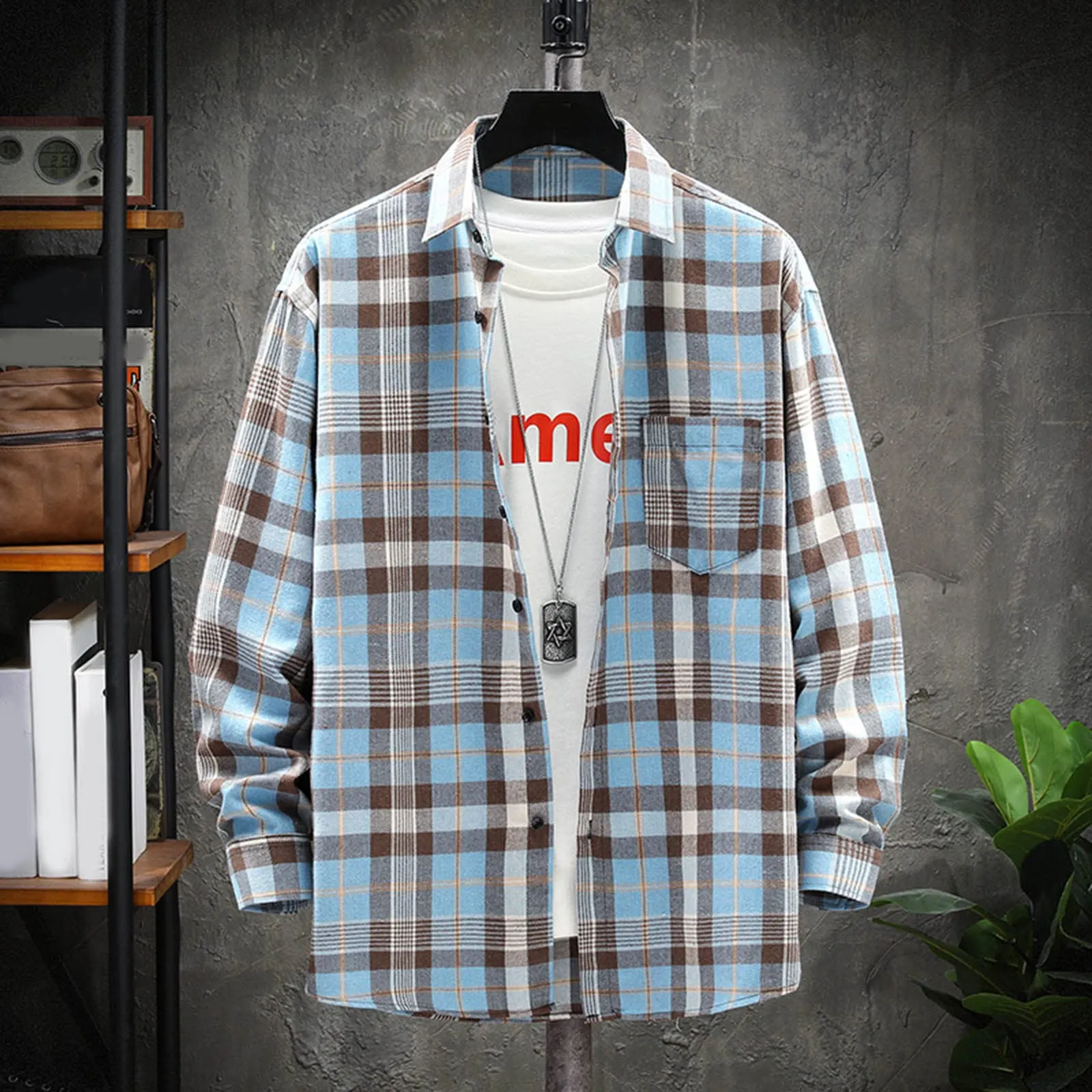 Mymyguoe - Camicia da uomo a quadri, camicia da uomo per boscaioli, camicia da uomo a maniche lunghe, camicia da uomo a quadri, camicia da uomo con revers, camicia da uomo button down, camicia da uomo - immagine 2