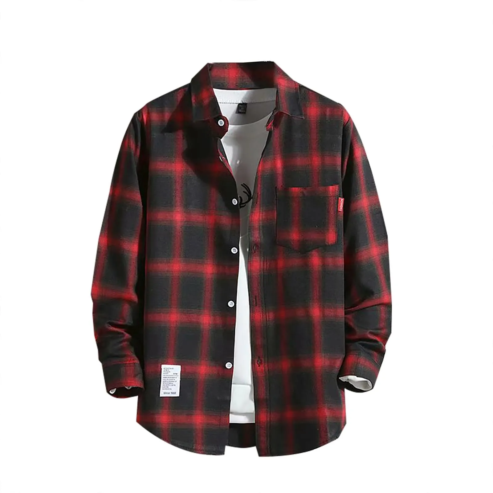 Mymyguoe - Camicia da uomo a quadri, camicia da uomo per boscaioli, camicia da uomo a maniche lunghe, camicia da uomo a quadri, camicia da uomo con revers, camicia da uomo button down, camicia da uomo - immagine 1