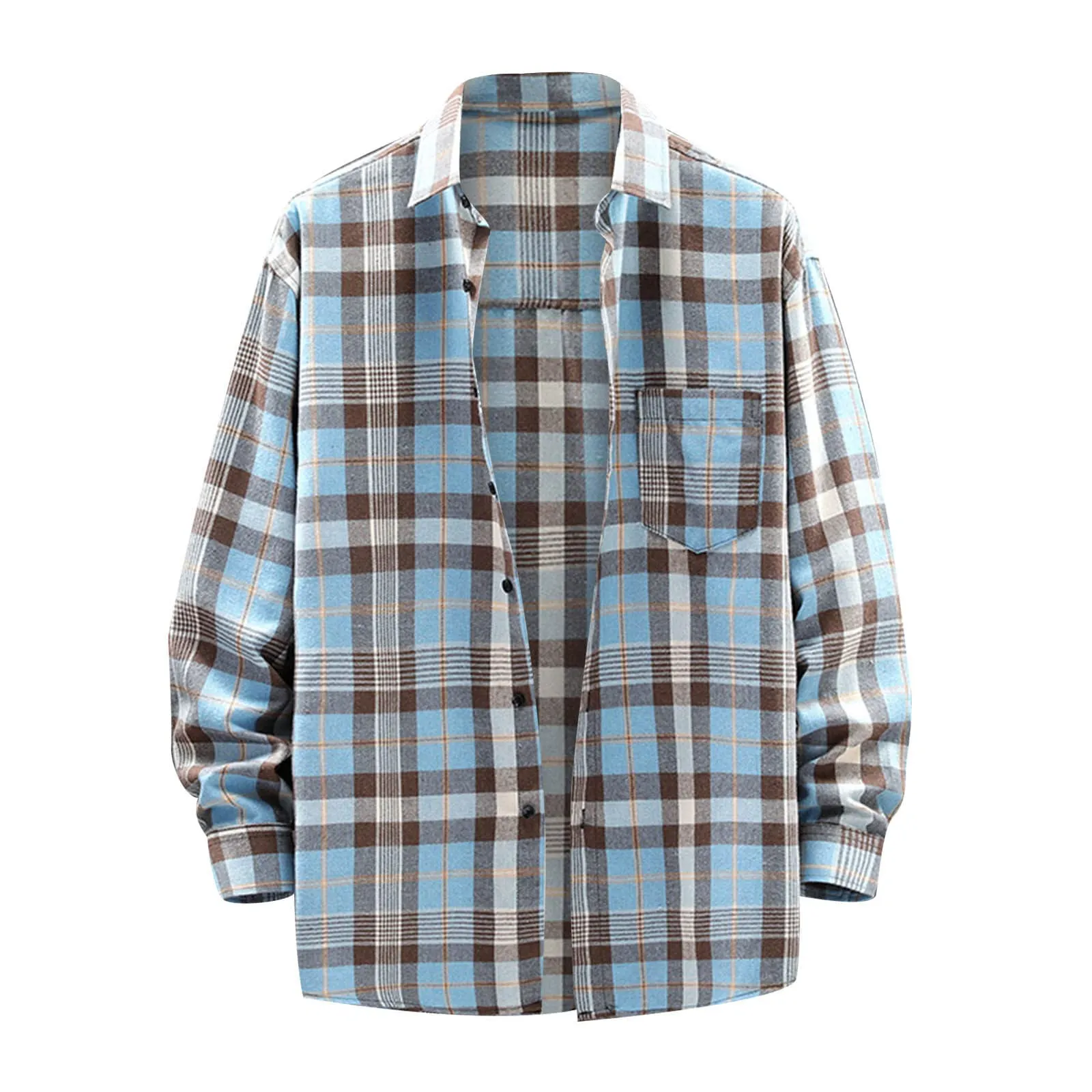 Mymyguoe - Camicia da lavoro da uomo a quadri, camicia da uomo da boscaiolo, camicia da tempo libero, longsleeve, camicia a maniche lunghe, camicia a quadri, camicia con revers, camicia button down - immagine 1
