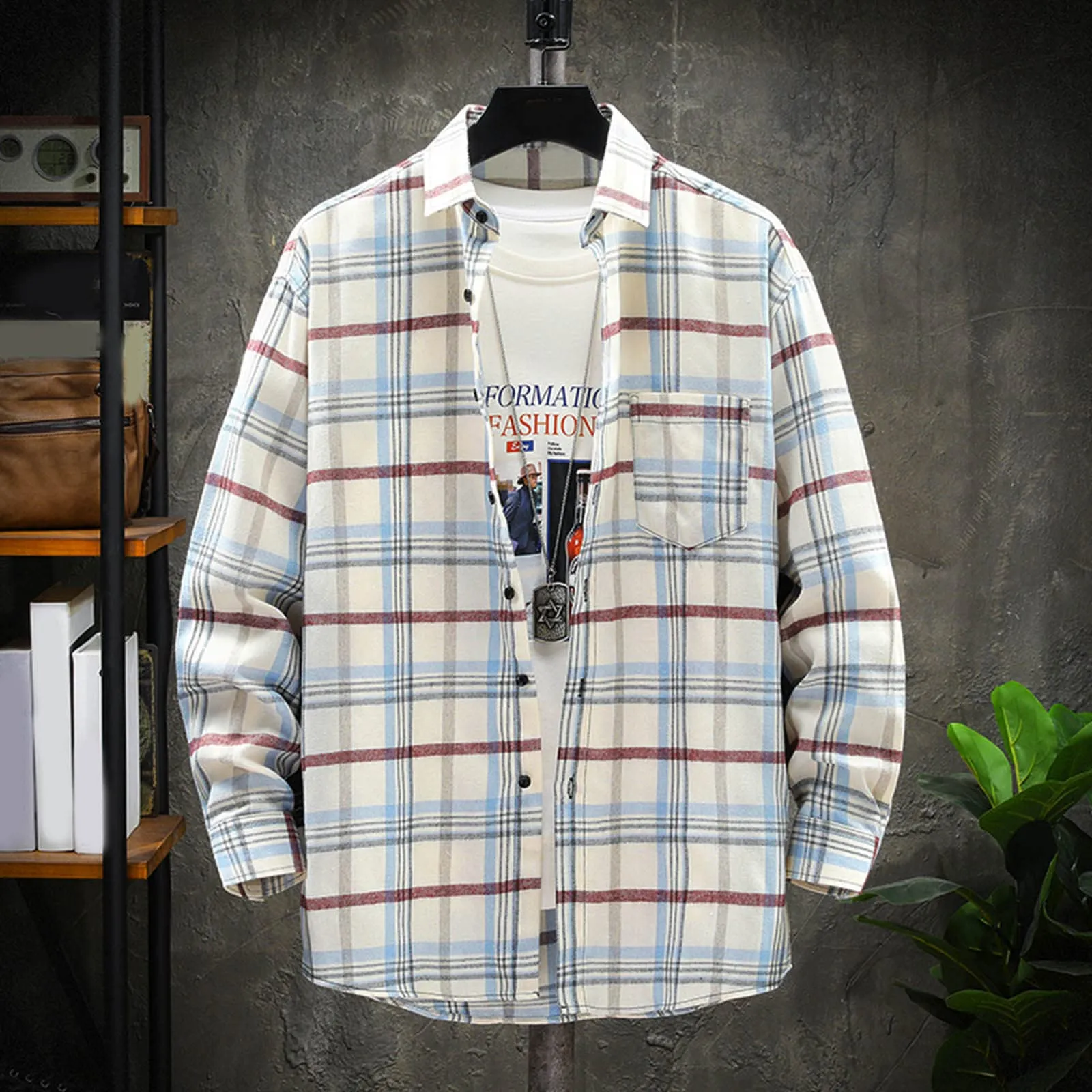 Mymyguoe - Camicia da lavoro da uomo a quadri, camicia da uomo per boscaiolo, camicia da tempo libero, camicia a maniche lunghe, camicia a quadri, camicia con revers, camicia button-down, camicia da - immagine 2