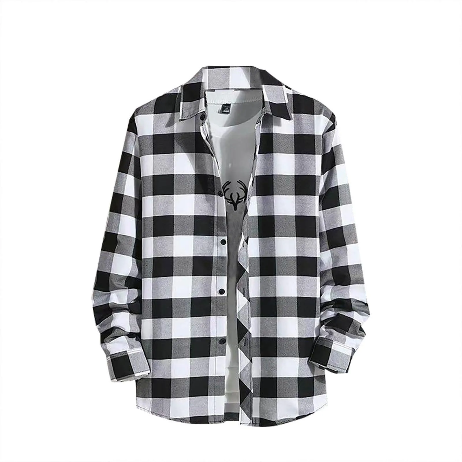 Mymyguoe - Camicia da lavoro da uomo a quadri, camicia da uomo da boscaiolo, camicia da tempo libero, longsleeve, camicia a maniche lunghe, camicia a quadri, camicia con revers, camicia button down - immagine 1