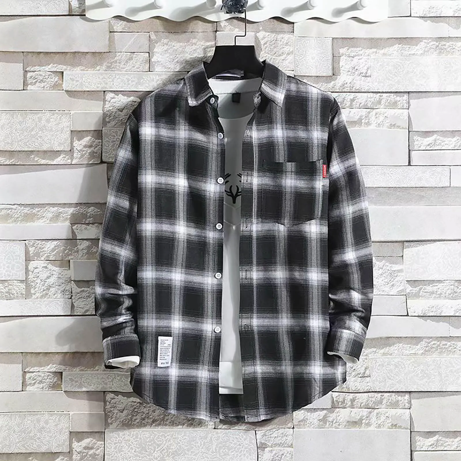 Mymyguoe - Camicia da lavoro da uomo, a quadri, da uomo, per la falegnameria, a maniche lunghe, a revers, con chiusura a bottoni, camicia da uomo, per il tempo libero, Oktoberfest, a quadri, camicia - immagine 2