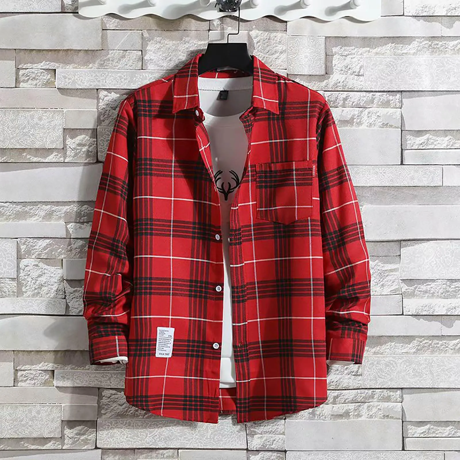 Mymyguoe - Camicia da uomo a quadri, camicia da uomo, camicia da boscaiolo, camicia da tempo libero, a maniche lunghe, camicia a quadri, camicia con revers, camicia button down, camicia da uomo - immagine 4