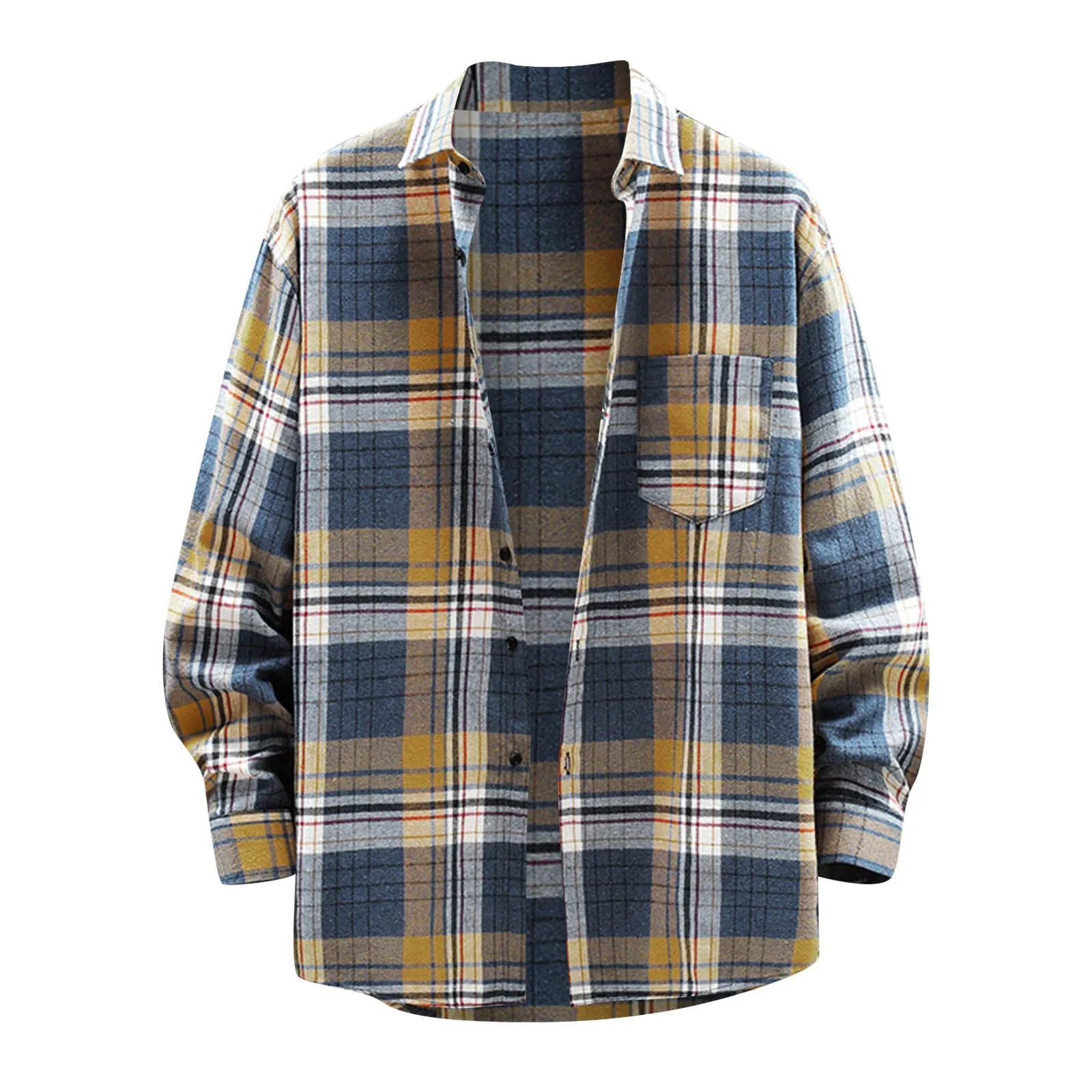 Mymyguoe - Camicia da lavoro da uomo a quadri, camicia da uomo da boscaiolo, camicia da tempo libero, longsleeve, camicia a maniche lunghe, camicia a quadri, camicia con revers, camicia button down - immagine 4