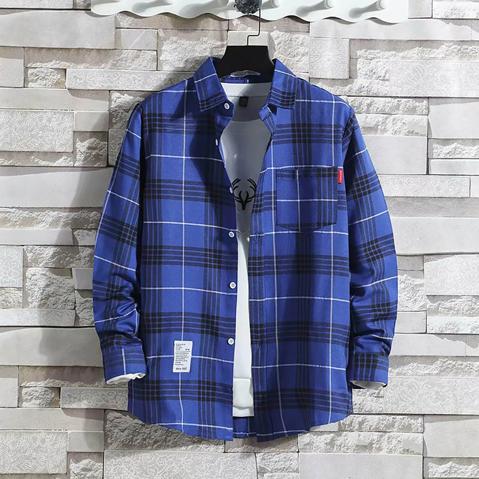 Mymyguoe - Camicia da lavoro da uomo a quadri, camicia da uomo da boscaiolo, camicia da tempo libero, longsleeve, camicia a maniche lunghe, camicia a quadri, camicia con revers, camicia button down - immagine 2