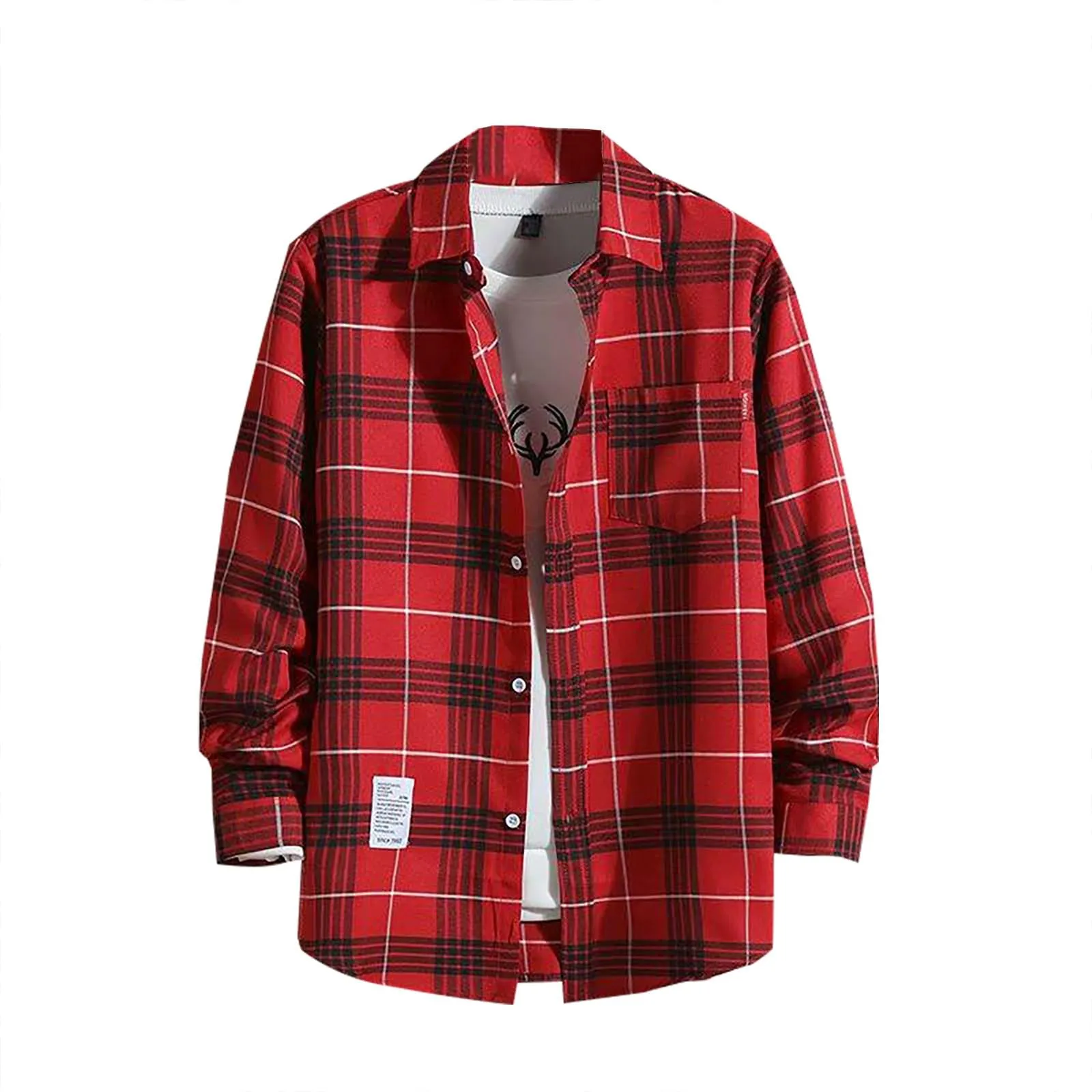 Mymyguoe - Camicia da uomo a quadri, camicia da uomo per boscaioli, camicia da uomo a maniche lunghe, camicia da uomo a quadri, camicia da uomo con revers, camicia da uomo button down, camicia da uomo - immagine 1